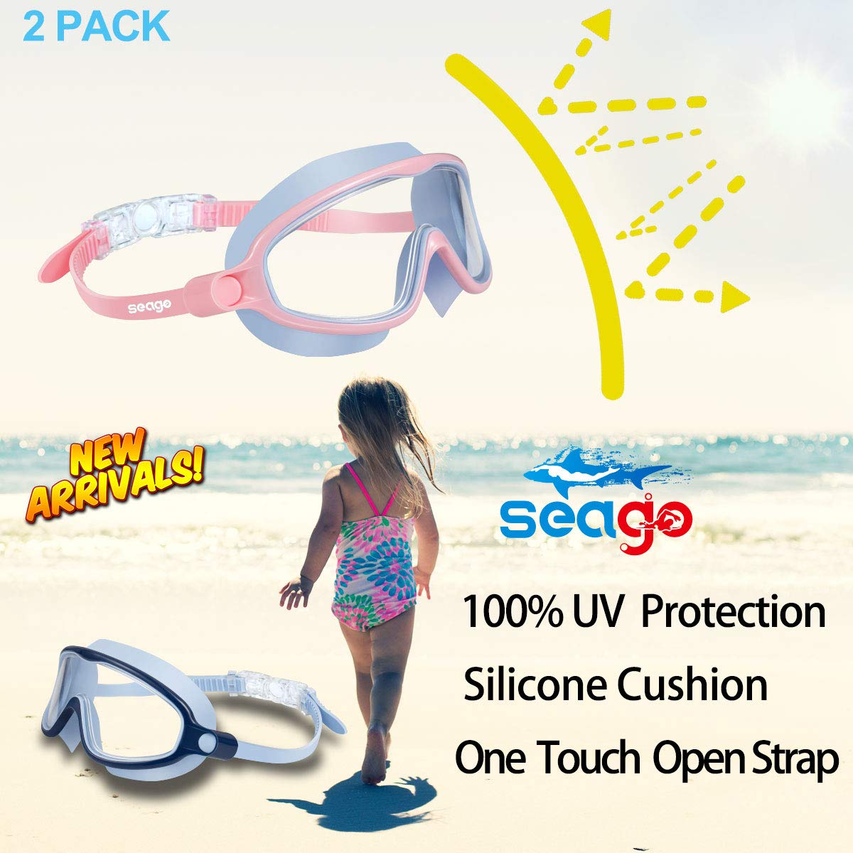 Kids Goggles for Swimming 2 Pack No Leaking Anti-Fog Outer Eye Fit with Wide View UV Protection Crystal Clear Watertight Swim Goggles with nose cover Suitable for Children Youth Boys Girls Age 3 to 15