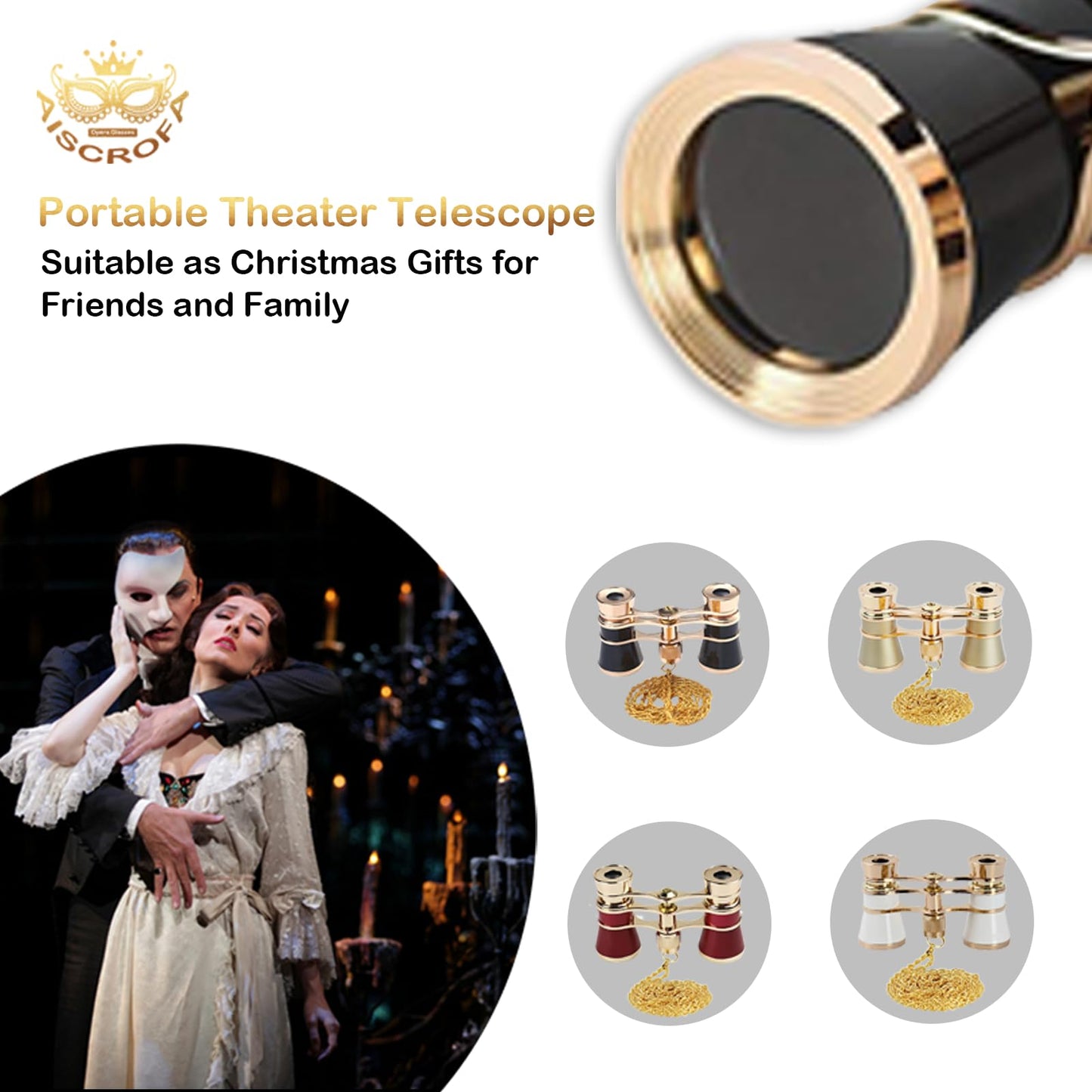 AiScrofa Opera Glasses Binoculars 3X25,Mini Binocular Compact Lightweight,with Chain for Adults Kids Women in Musical Concert (Sliver with Chain)