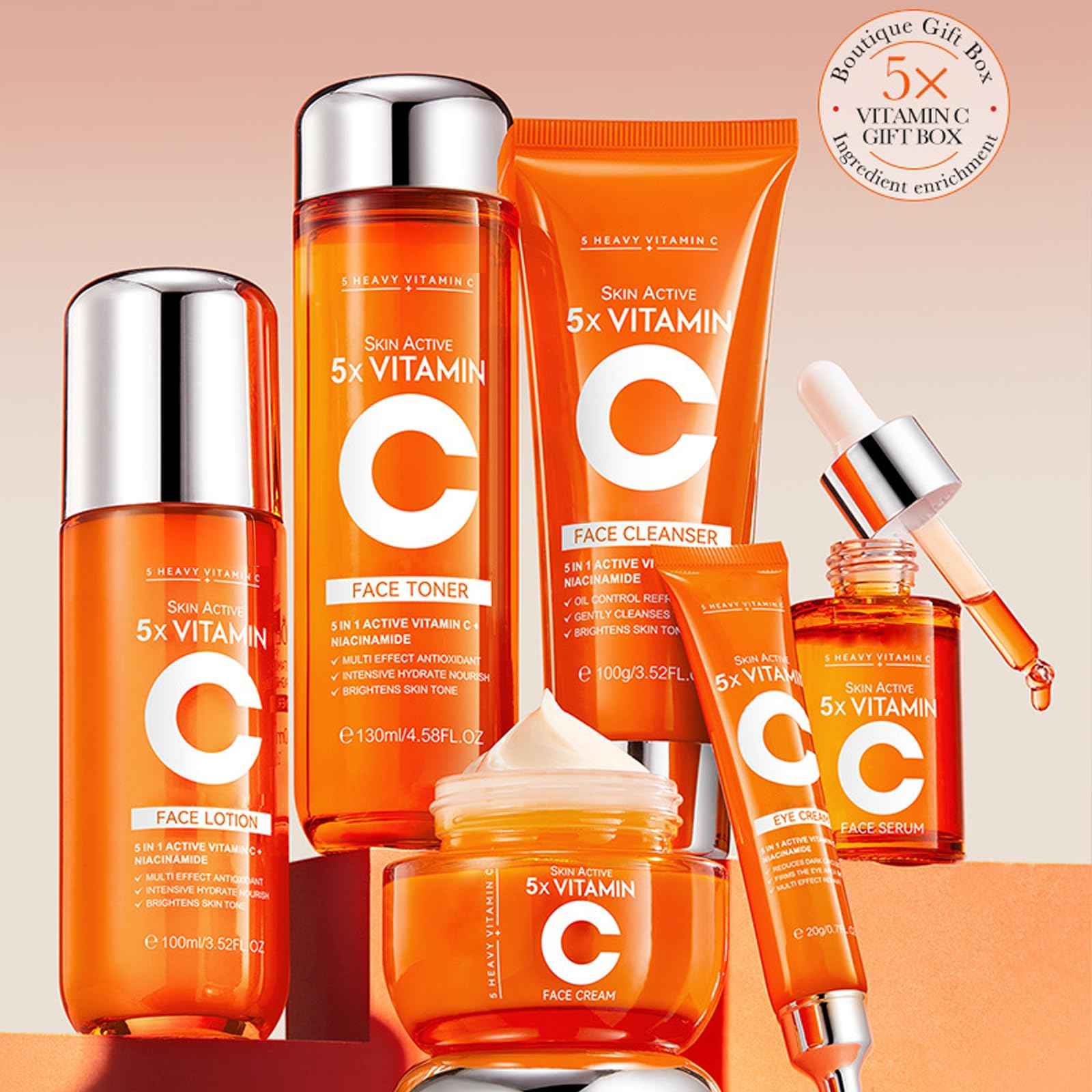 6 Piece Hydrating Skincare Gift Set for Women, Vitamin C Face Care Kit Includes Cleanser, Toner,Serum,Eye Cream,Moisturizer & Body Lotion for Teen Girls Daughter Mother's Day Christmas Birthday Gifts
