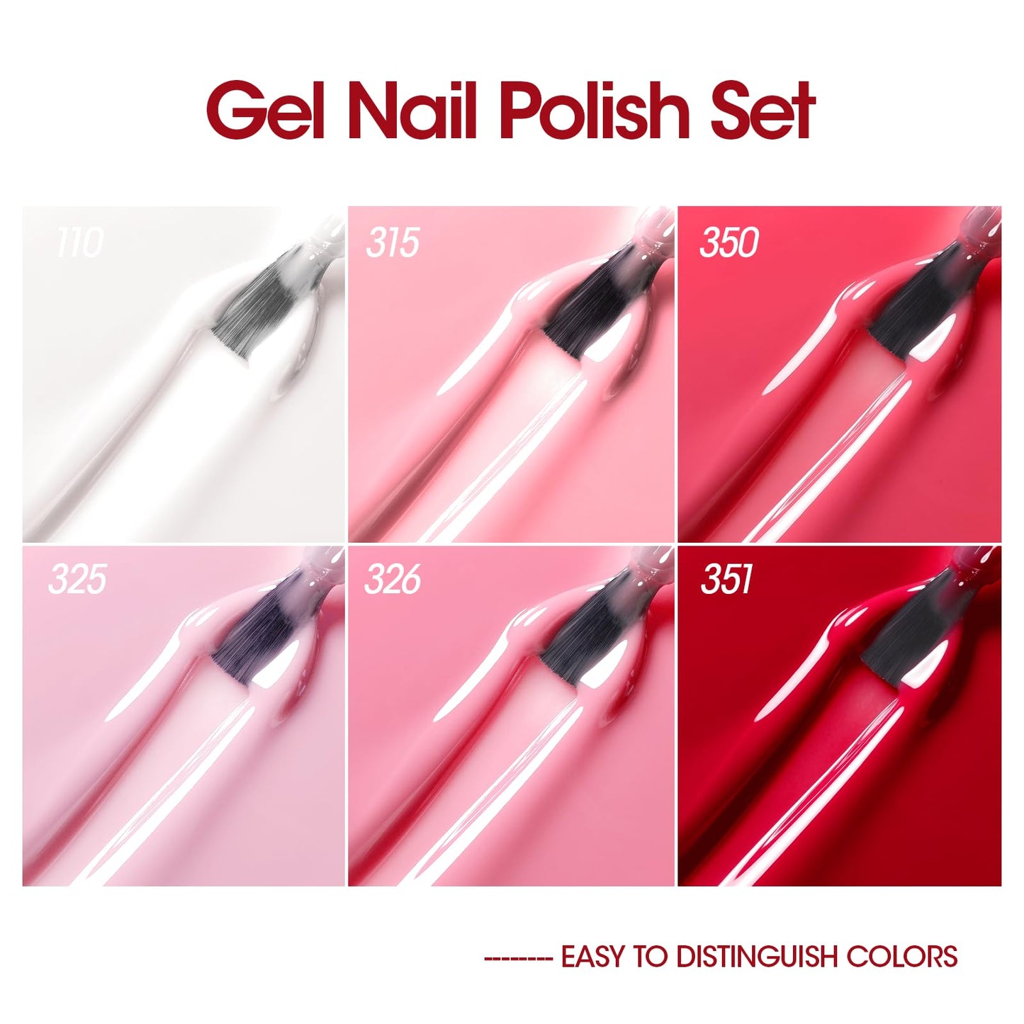 Gellen Red Gel Polish Set, 6 Colors Red Rose Pink Jelly Gel Nail Polish Set, French Tip Gel Polish Set Soak off U/V Light Cured Nail Art Valentines Gifts for Her