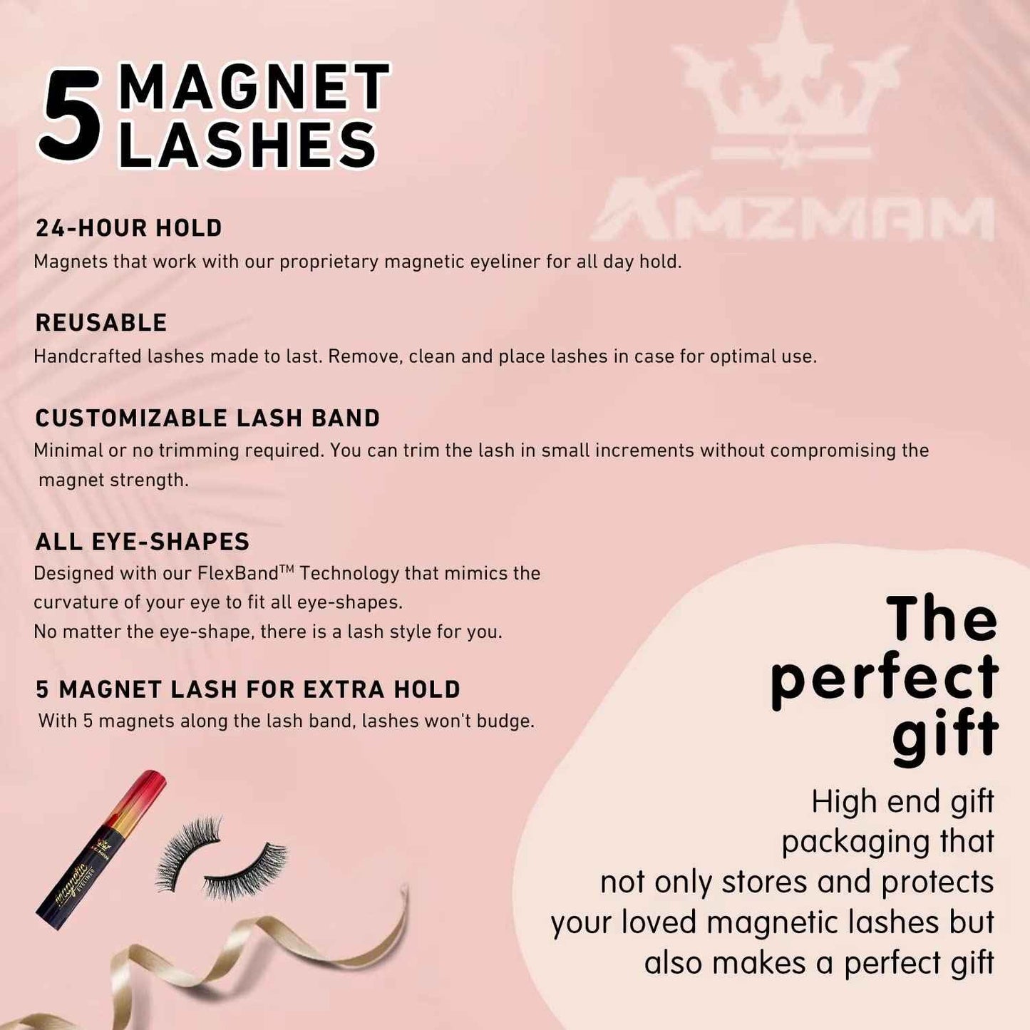 Amzmam Magnetic Eyelash and Eyeliner Kit,Reusable Magnetic Applicator,Long Lasting, Easy Apply.Waterproof