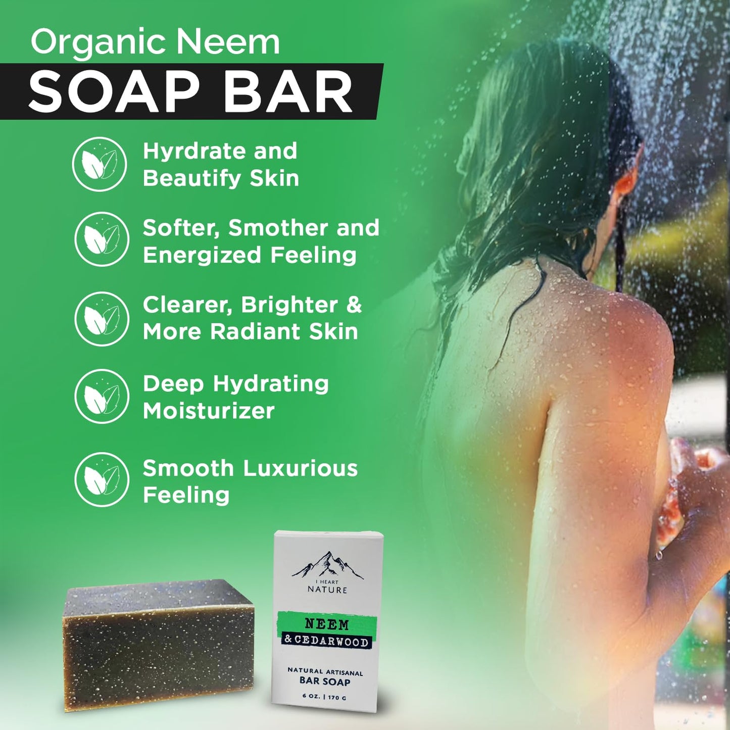 Organic Neem Soap Bar - Natural Herbal Body Odor Soap - Long Lasting Rich Creamy Moisturizing Face & Body Wash Soap (Large 6 Ounce)