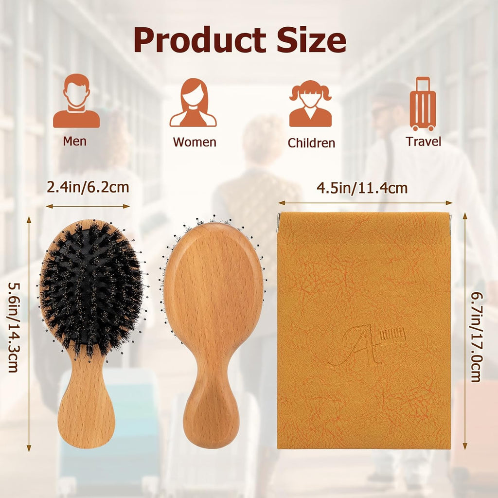 Mini Boar Bristle Hair Brush, Travel Size Boar Bristle HairBrush for Detangle Massage Add Shine - Perfect for Baby Kids Men Women, for Thick, Curly, Thin, Long, Short, Wet or Dry Hair