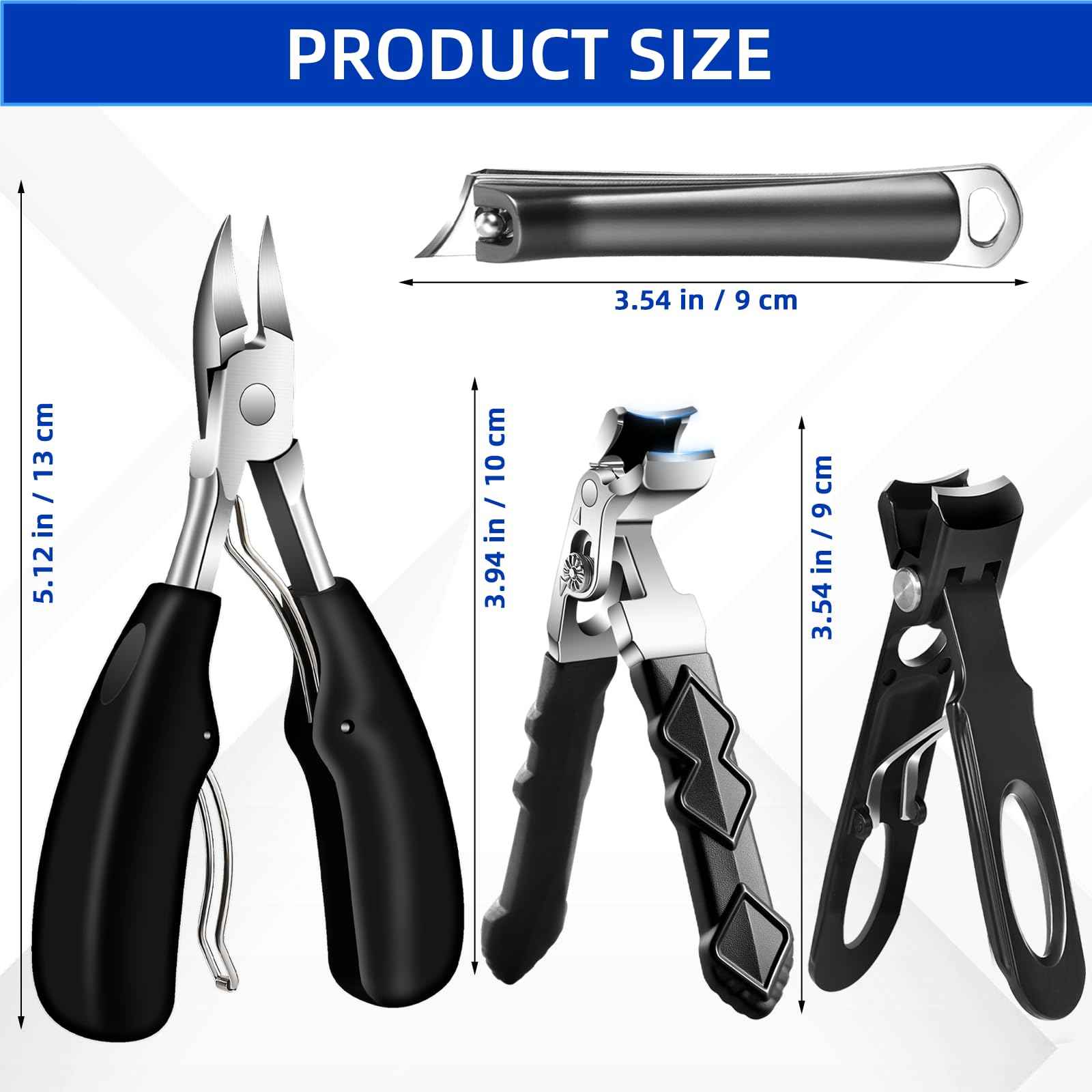 Toenail Clippers for Thick Toenails for Seniors, Professional Nail Clippers for Men, Heavy Duty Angled Head Large Toe Nail Clippers for Seniors, Slanted Ingrown Nail Clippers, 6PCS