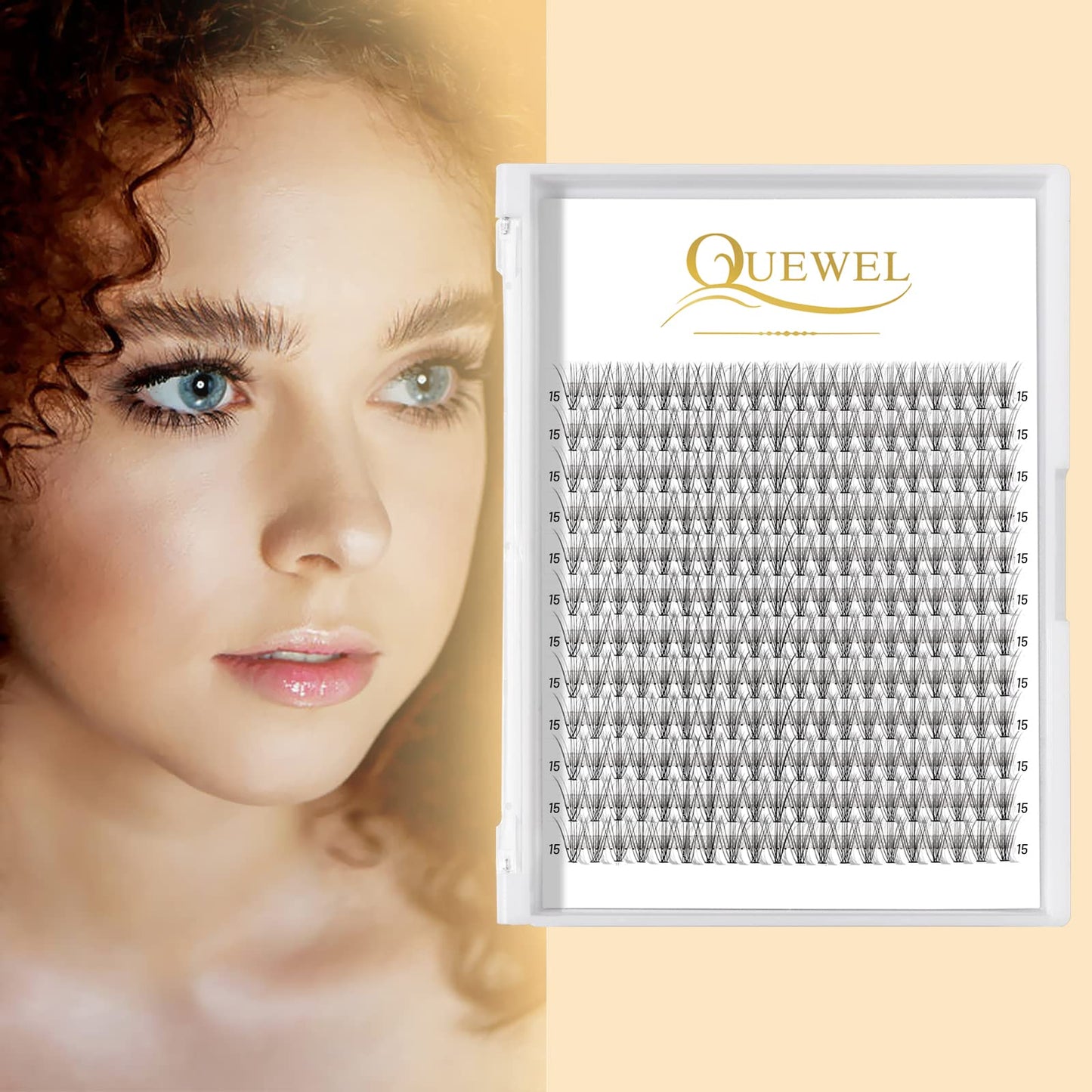 QUEWEL Cluster Lashes 240Pcs Individual Lashes 10D 0.10D Curl 15mm Knot-Free Lash Extensions Clusters Lashes Soft&Natural False Eyelashes Individual DIY Eyelash Extension at Home(10D 0.10D 15)