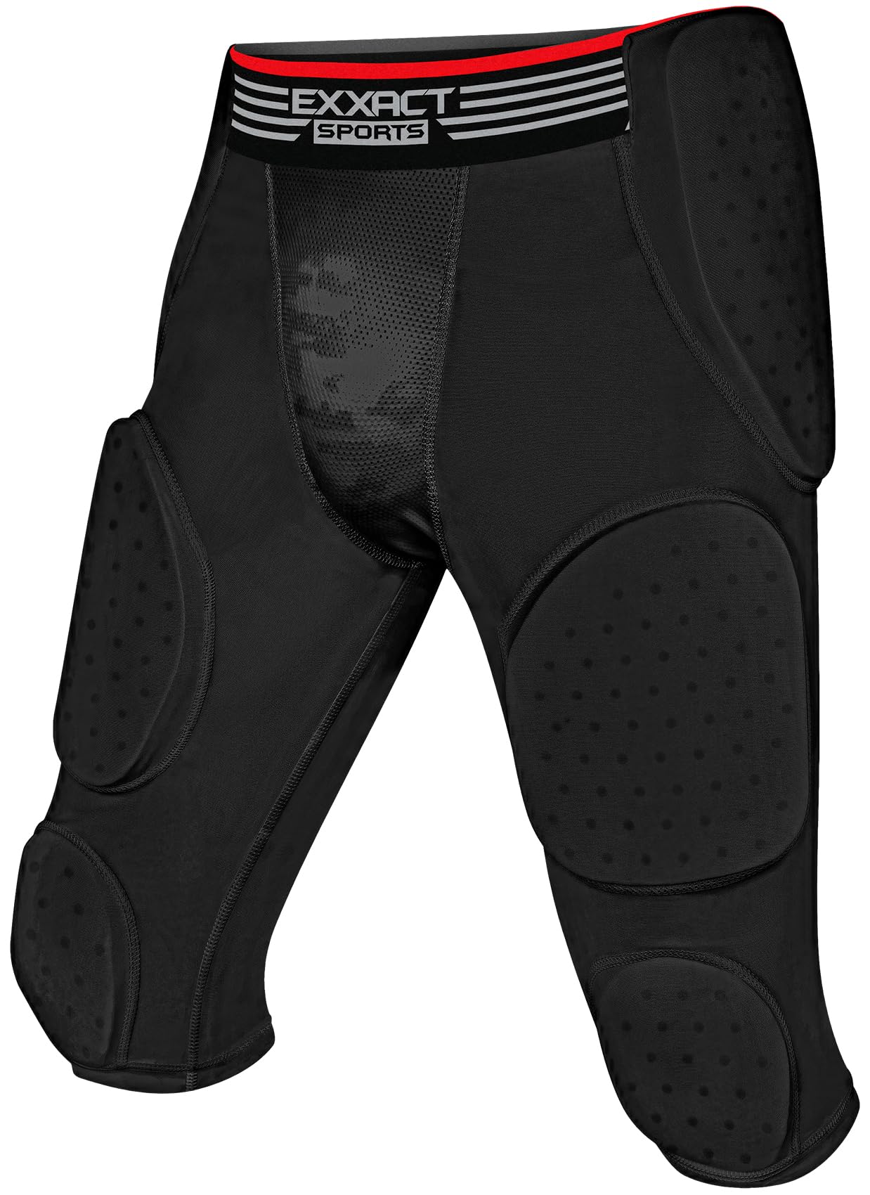 Exxact Sports Battle 7-Pad Football Girdle for Men & Boys - Finest Padded Compression Shorts, Mens Girdle Football with Cup Pocket, Adult & Youth Football Girdle (Black, AS)