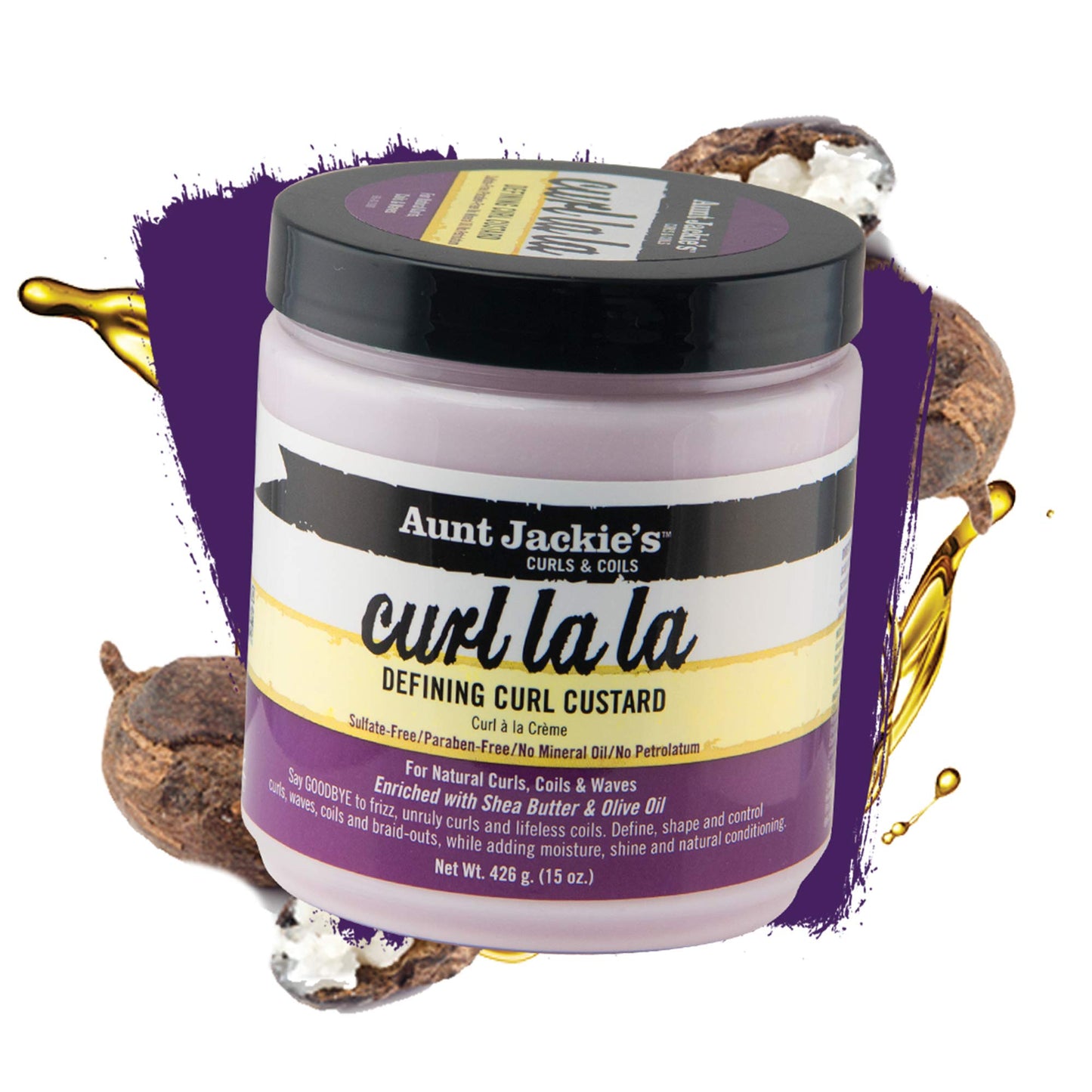 Aunt Jackie's Curl La La Defining Custard for Curls, Coils & Waves - Enriched with Shea Butter and Olive Oil, 15 oz, 3 Pack