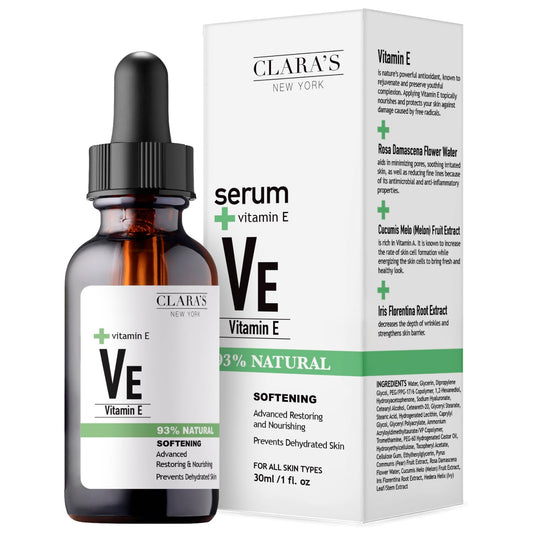 CLARA'S NEW YORK | Softening Vitamin E Facial Serum | Protecting Skin Barrier, Smoothing, Restoring and Nourishing | Non-greasy, Lightweight Formular | Made in USA | 30ml (1Fl/Oz)