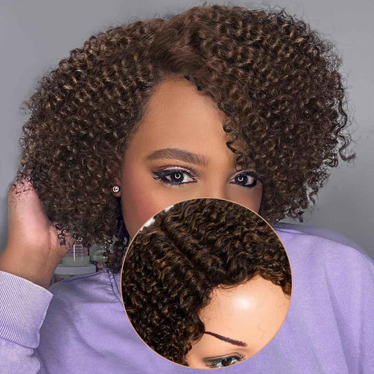N BLE STAR 5inch Side Part HD Lace Front Wigs 10" Wear and Go Glueless Wigs Human Hair 180% Density Brazilian Virgin Hair Kinky Curly Lace Front Wig P4/30#