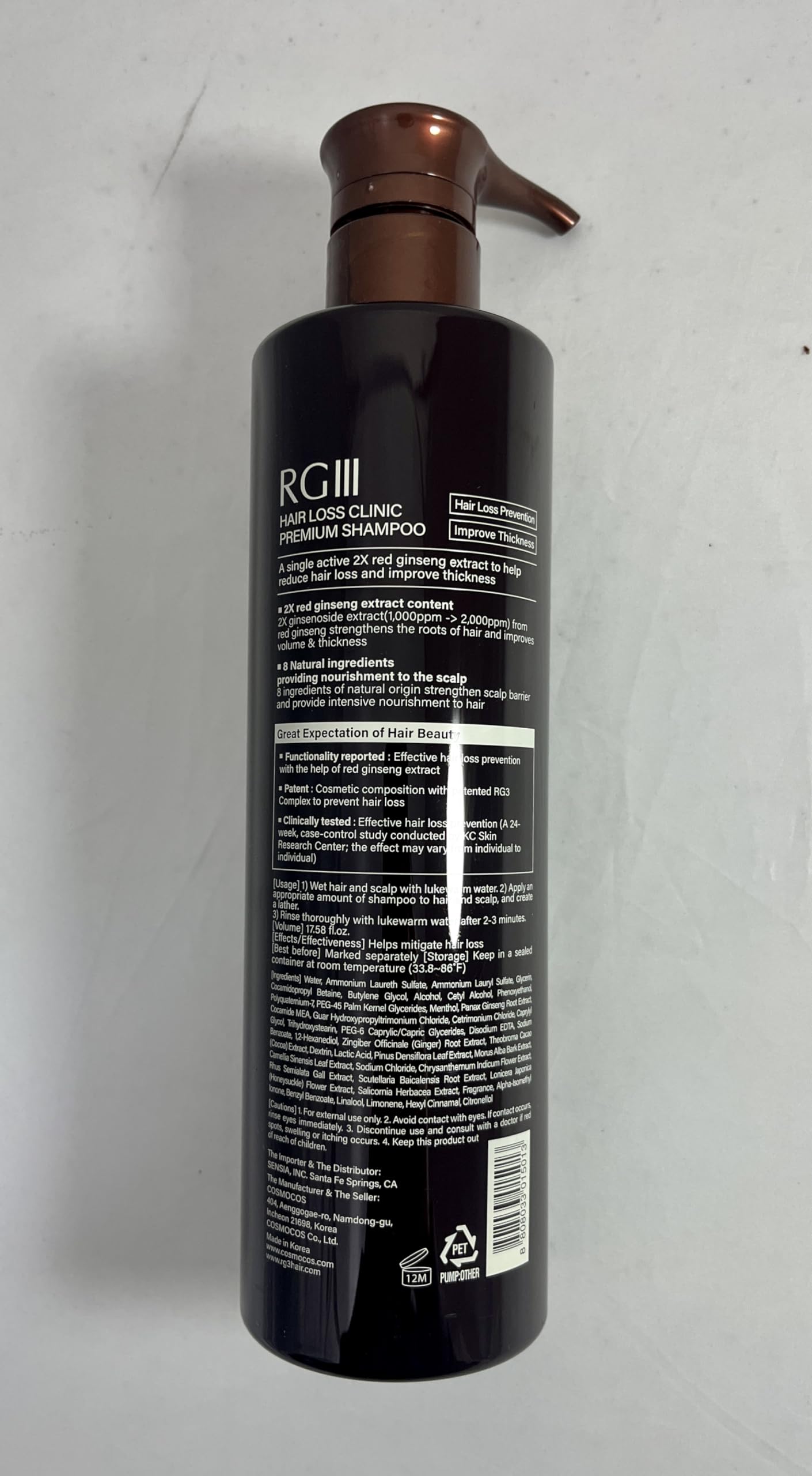 COSMOCOS RG3 RGIII PREMIUM HAIR LOSS CLINIC SHAMPOO (ONE BOTTLE)