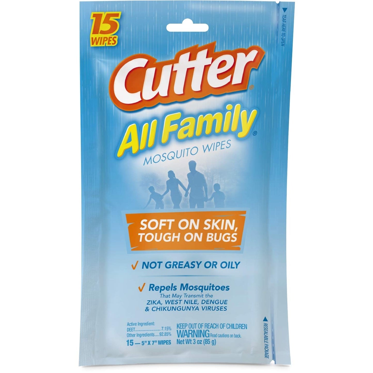 Cutter All Family Mosquito Wipes, Insect Repellent, Repel Mosquitoes, Ticks, Gnats, Fleas & More, 7% DEET 15 Count