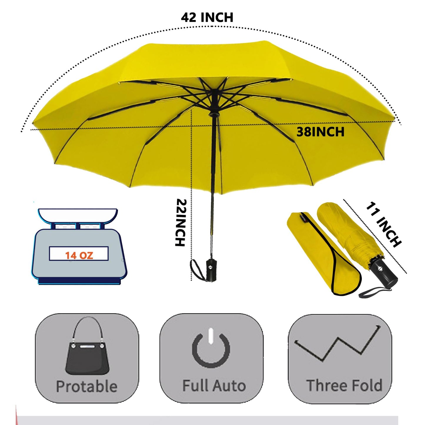 SIEPASA Windproof Travel Compact Umbrella-Automatic Umbrellas for Rain-Compact Folding Umbrella, Travel Umbrella Compact, Small Portable Windproof Umbrellas for Men Women Teenage. (Yellow)