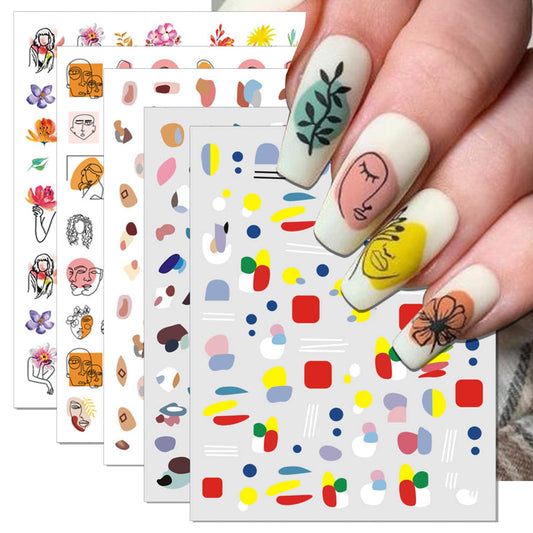 IDDFEVE Graffiti Fun Nail Art Stickers, 3D Abstract Nail Decals, Self-Adhesive Minimalist Design Nail Decorations (9 Sheets)