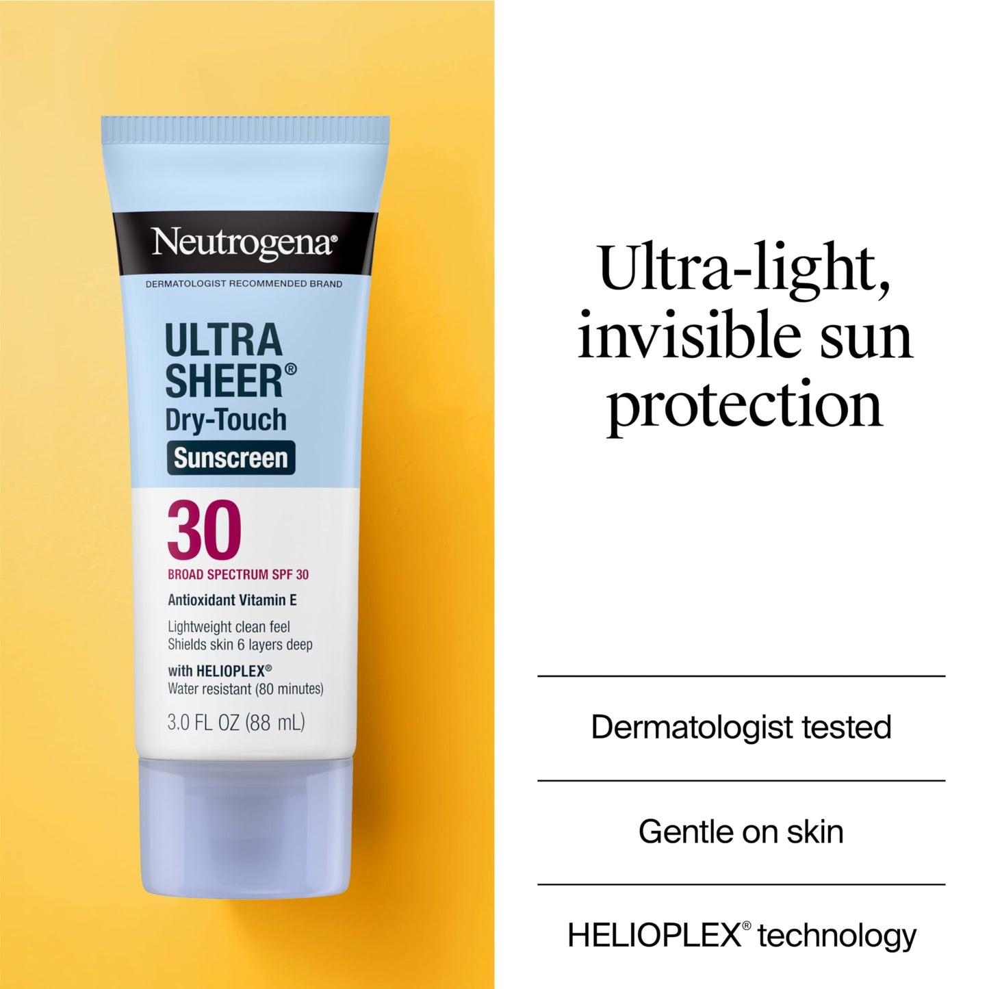 Neutrogena Ultra Sheer Dry-Touch Sunscreen for Face & Body, Helioplex SPF 30 Broad Spectrum UVA/UVB, Lightweight, Water Resistant & Non-Greasy, Hawaii Act 104 compliant, Travel Size 3 fl oz, Pack of 3
