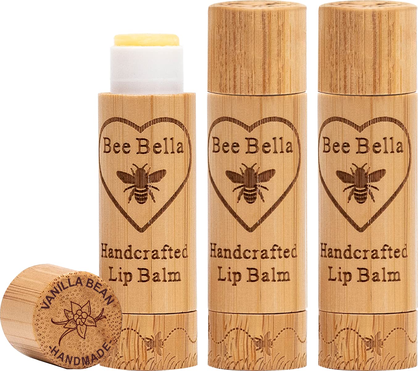 Bee Bella Lip Balm, Vanilla Bean, 3 Pack - Hydrating, Moisturizing Lip Care, 100% Natural, Original Organic Beeswax with Vitamin E, Handmade in USA