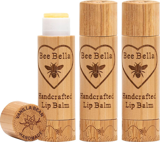 Bee Bella Lip Balm, Vanilla Bean, 3 Pack - Hydrating, Moisturizing Lip Care, 100% Natural, Original Organic Beeswax with Vitamin E, Handmade in USA