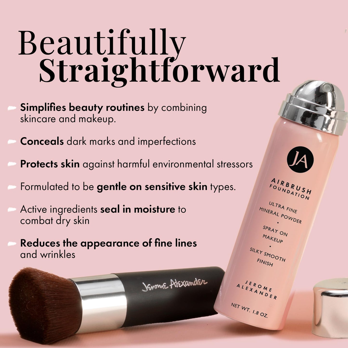 MagicMinerals AirBrush Foundation by Jerome Alexander – 2pc Set with Airbrush Foundation and Kabuki Brush - Spray Makeup with Anti-aging Ingredients for Smooth Radiant Skin - Fair