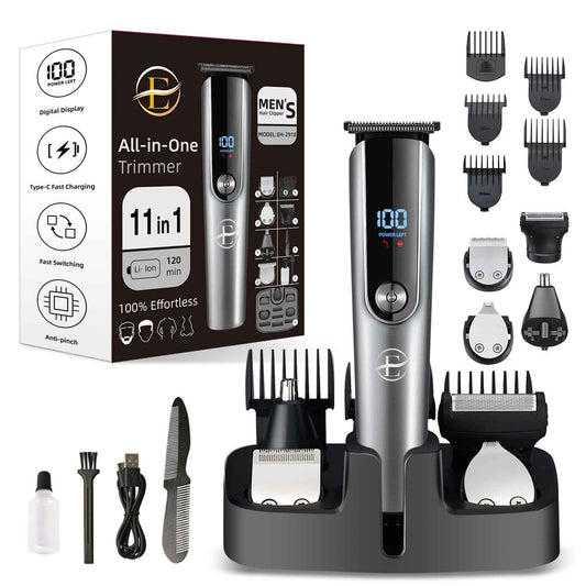 Beard Trimmer for Men - 5 in 1 Kit Electric Razor, Nose Hair Trimmer with LED Display, Cordless Mustache Body Face Grooming Kit, Rechargeable Beard Shaver (Aluminum)