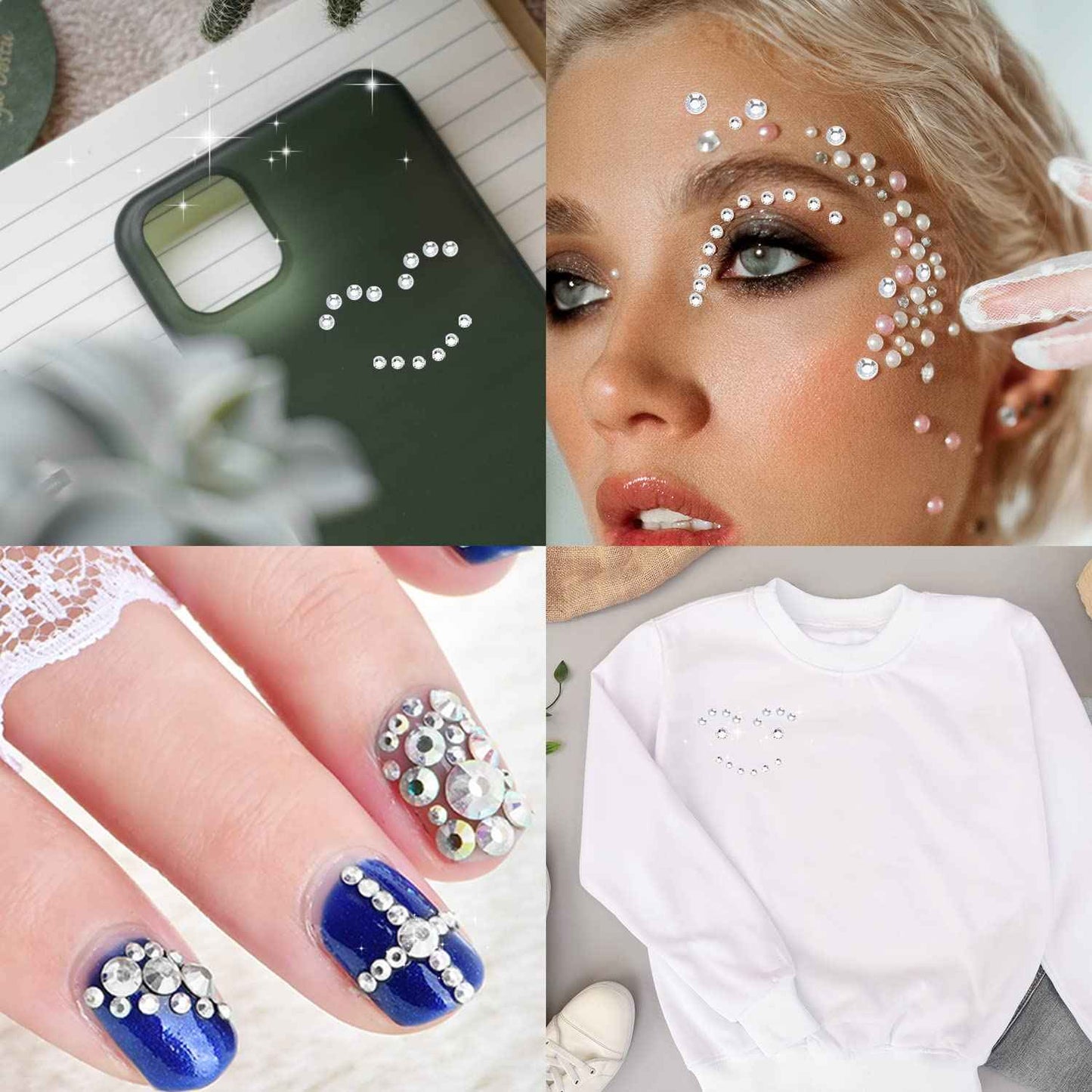 3729pcs Self Adhesive Rhinestone Stickers, Clear Rhinestone Stickers Crystal Gem Stickers 3/4/5/6mm for Makeup Stick on Face Jewels Decoration Nail Hair Crafts
