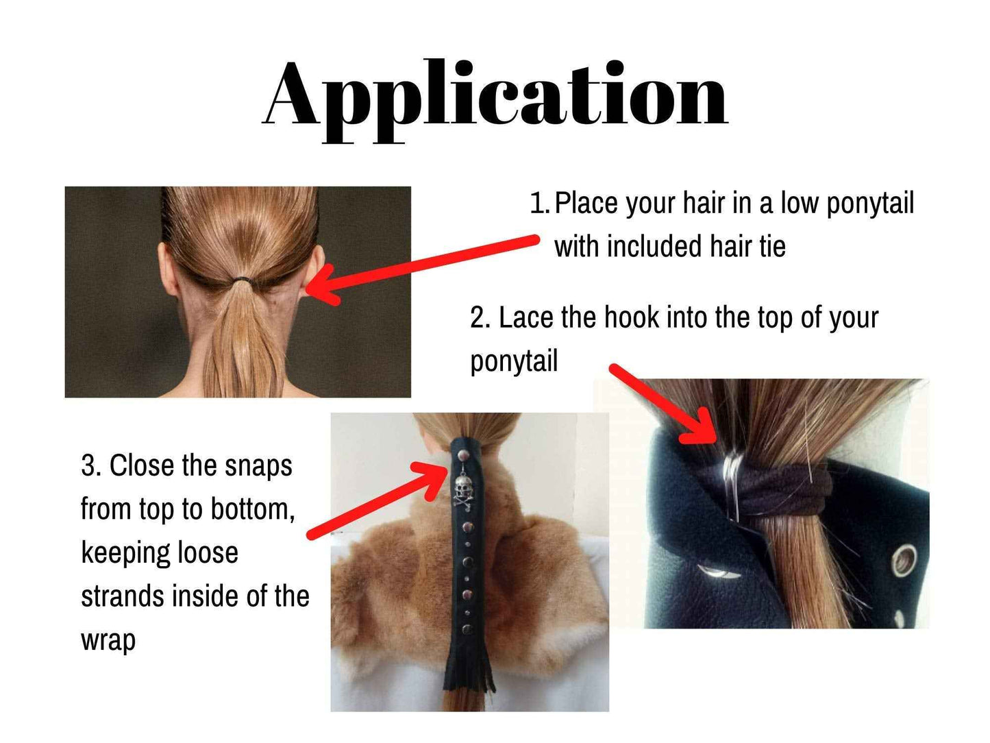 Black Leather Hair Wrap 8" Inch - Ponytail Wrap & Long Hair Protector for Biker Helmet | Motorcycle Accessories for Women with Fringe | Made in USA | Accessory