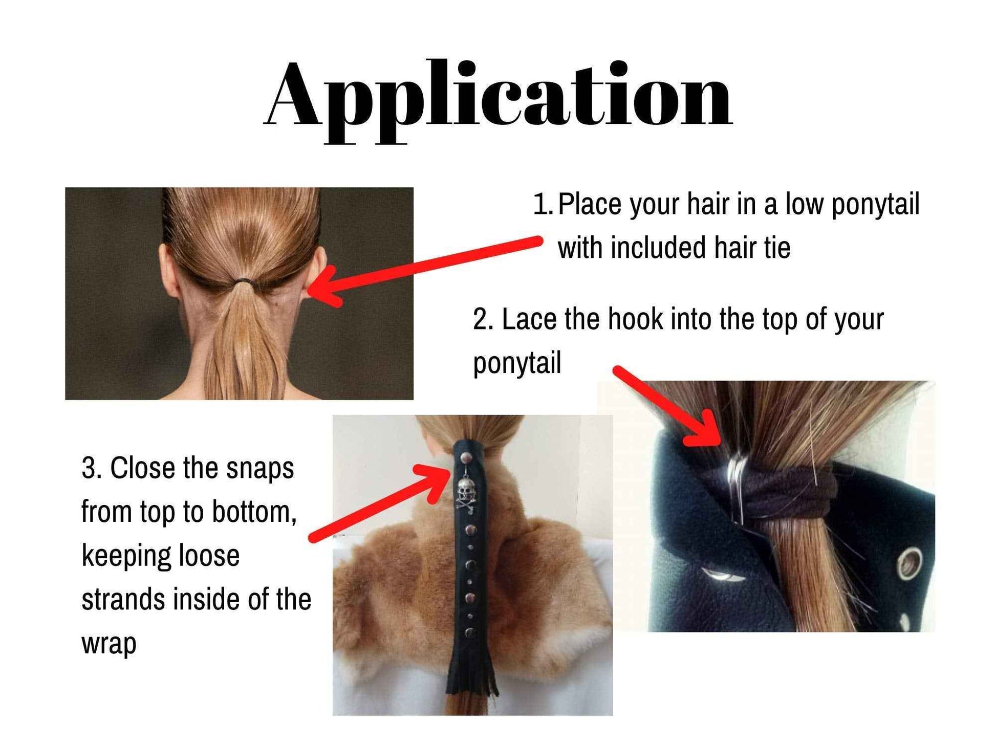 Black Leather Hair Wrap 8" Inch - Ponytail Wrap & Long Hair Protector for Biker Helmet | Motorcycle Accessories for Women with Fringe | Made in USA | Accessory