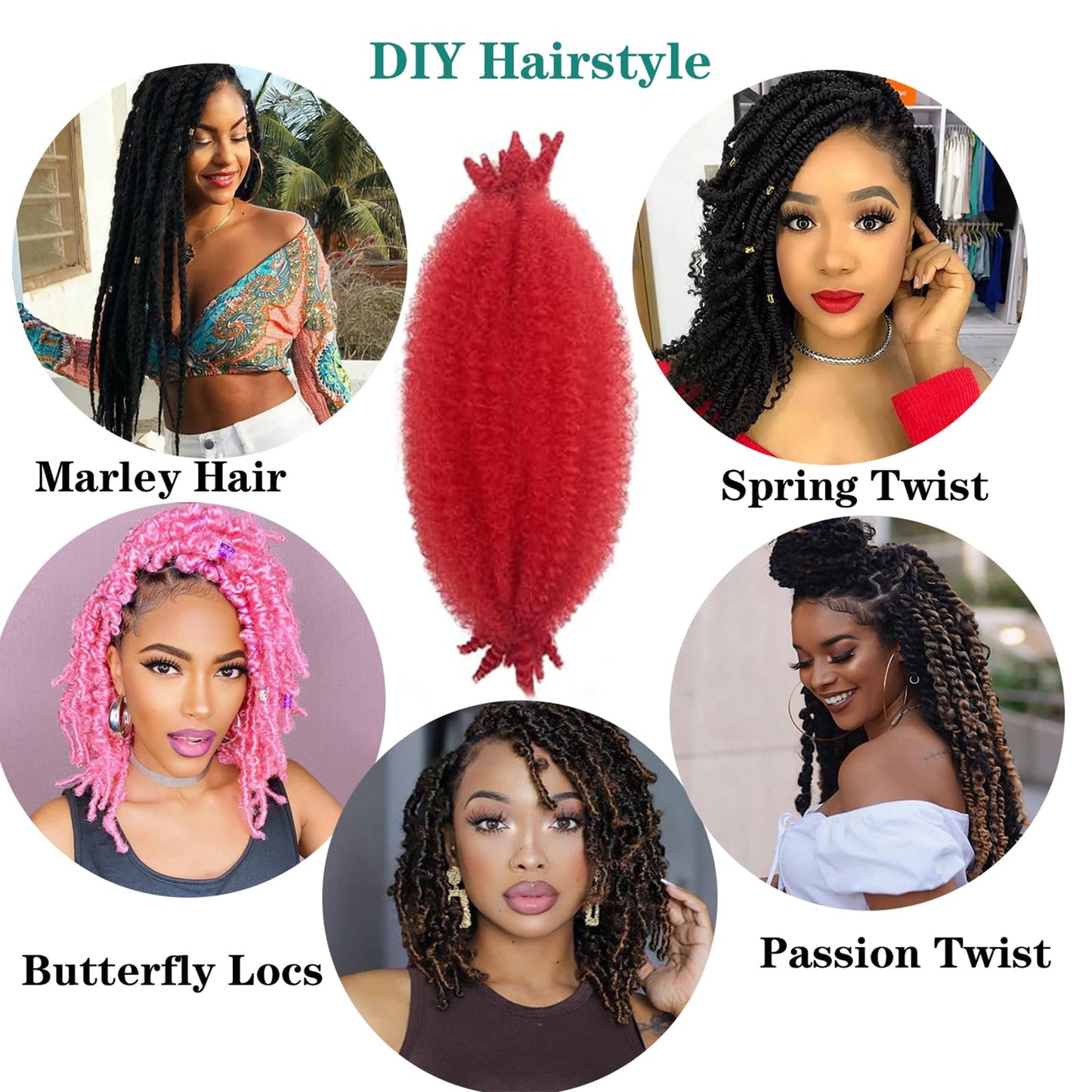 Paraglame Red Marley Hair 16 Inch Springy Afro Twist Hair 2 Packs Marley Twist Braiding Hair for Faux Locs Crochet Hair Red Braiding Hair Extensions for Black Women (16Inch(Pack of 2), Red)