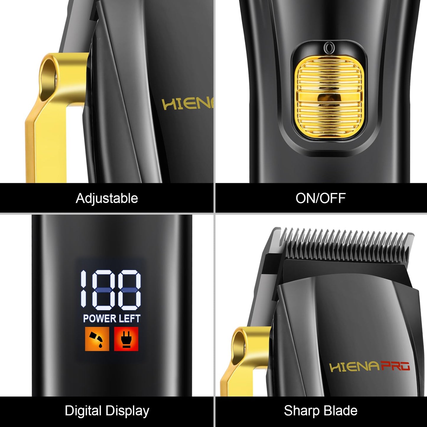 HIENA PRO Professional Hair Clippers and T-Blade Trimmer Kit for Men Cordless Complete Barber Kit Hair Cutting Kit Haircut Set with LED Display & USB Rechargeable (Black)