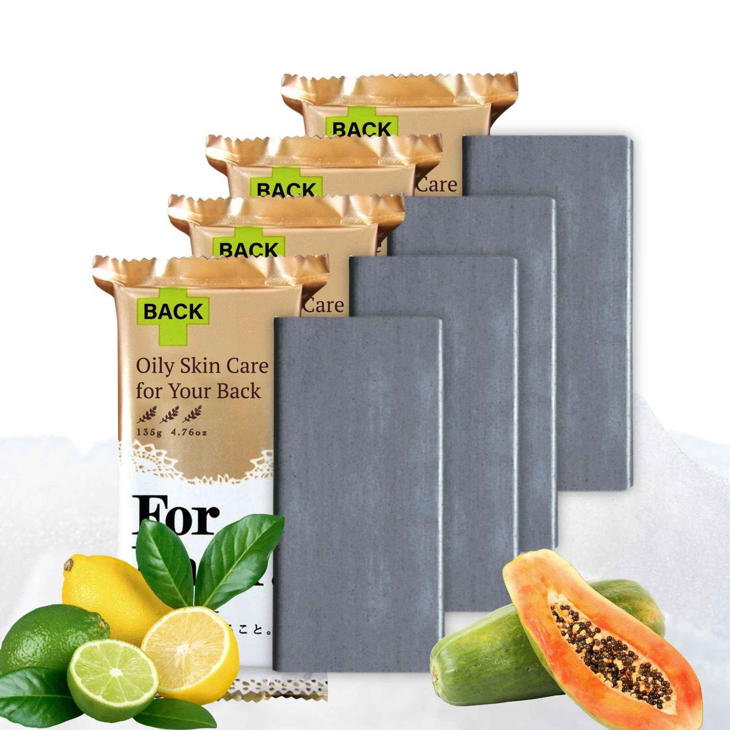 Pelican Soap Black Charcoal Soap for Pore Cleansing & Dark Spot Removal, Natural Body Soap with Charcoal, Kaolin Clay & Papaya Extract from Japan, 4-Pack, 4.76 oz Each