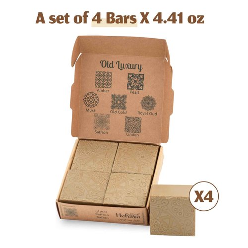 Hekaya Saffron Aleppo Soap Bar – Organic Olive Oil Soap for Face, Body & Hair – Handmade Natural Body Wash – 4-Pack for Face & Body | Natural, Moisturizing,(17.6 oz Total)