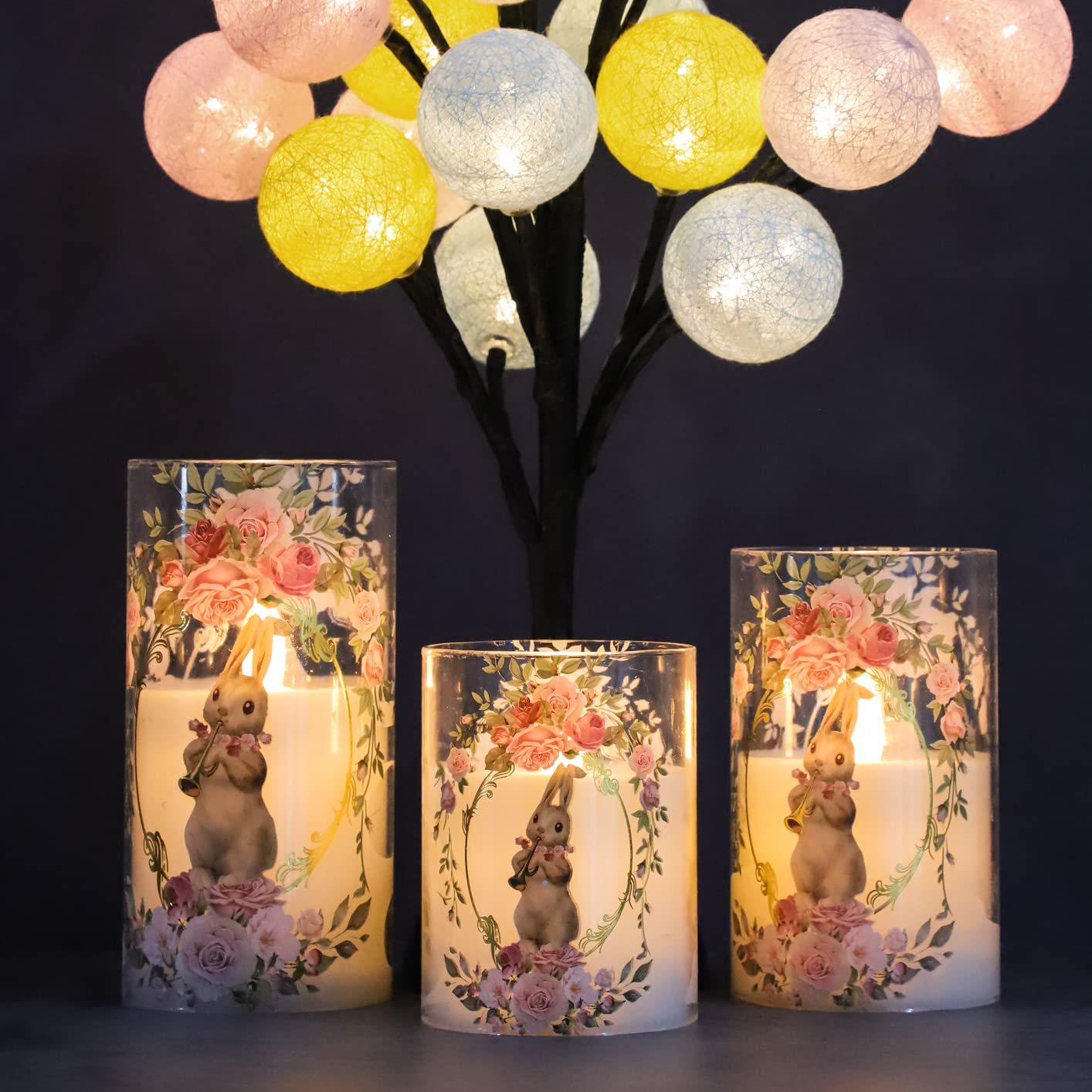 Silverstro Bunny Flameless Candles with Remote Flickering Glass Rabbit LED Candles for Home Wedding Party Easter Holiday Thanksgiving Decor - Pack of 3