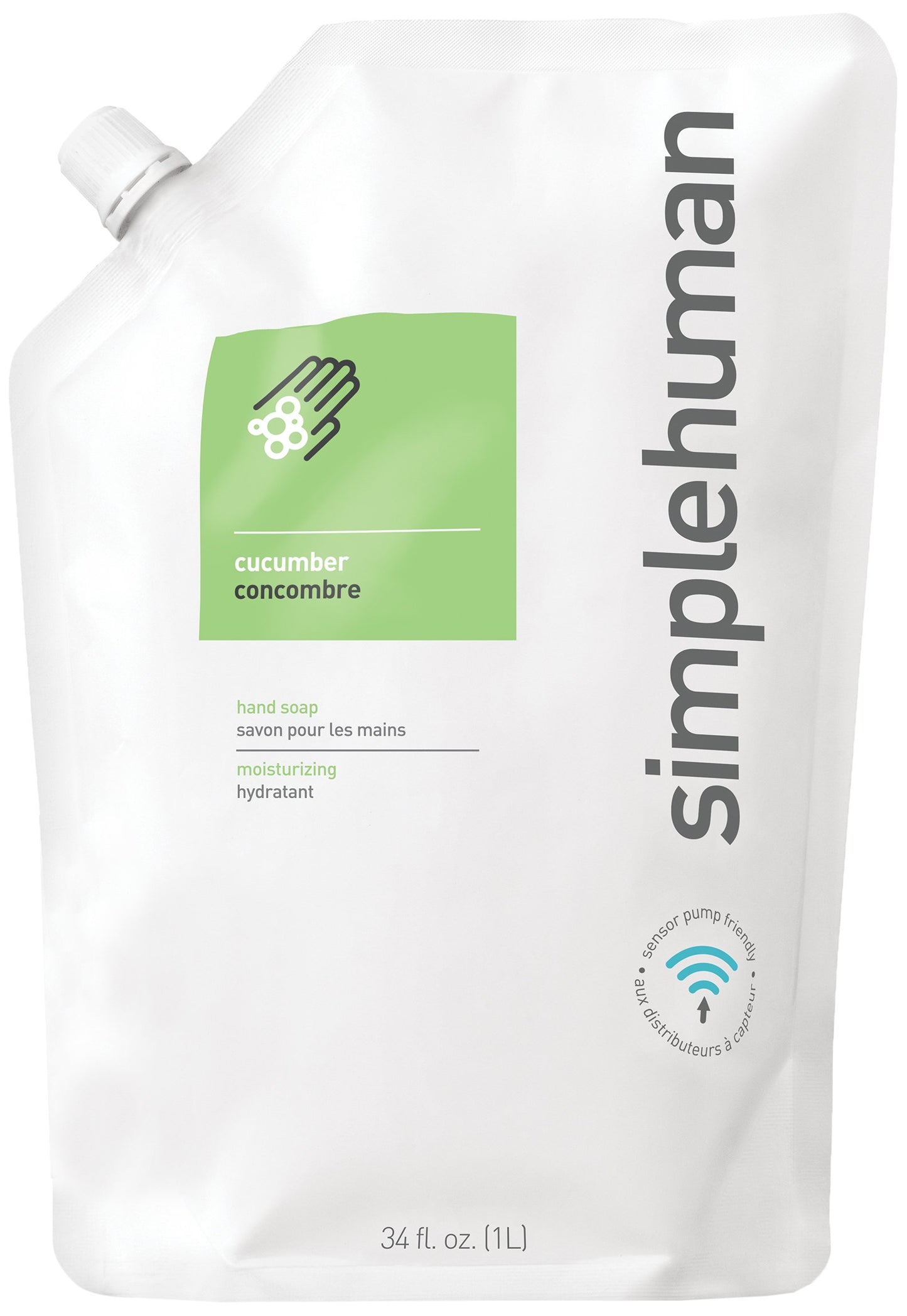 simplehuman CT1020DB Cucumber moisturizing Liquid Hand Soap Refill Pouch, 2 X 34 Fl. Oz. Moisturizing Liquid Hand Soap