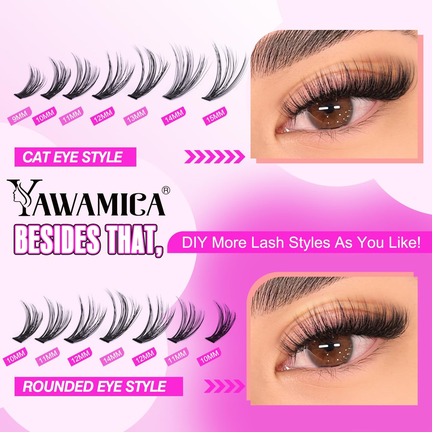 Individual Lashes 320pcs Lash Clusters 40D 9-16mm Mix DIY Lash Extension D Curl Eyelash Clusters Eyelash Extension Wispy Cluster Lashes DIY for Self Application by Yawamica (40D-0.07D, 9-16mix)