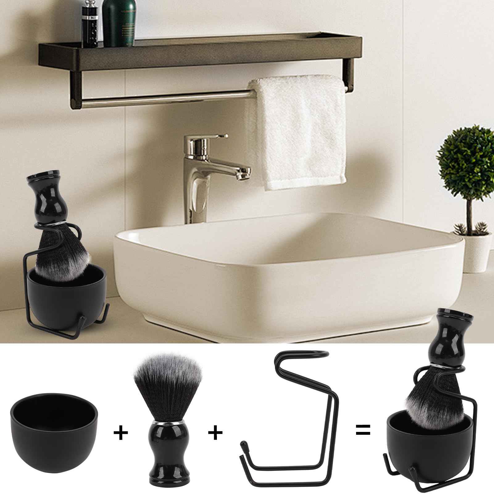 ZJchao Shaving Brush Stand Bowl Set - Men's Wet Shaving Kit with Shaving Bowl, Brush Holder & Stand Shaving (Black)