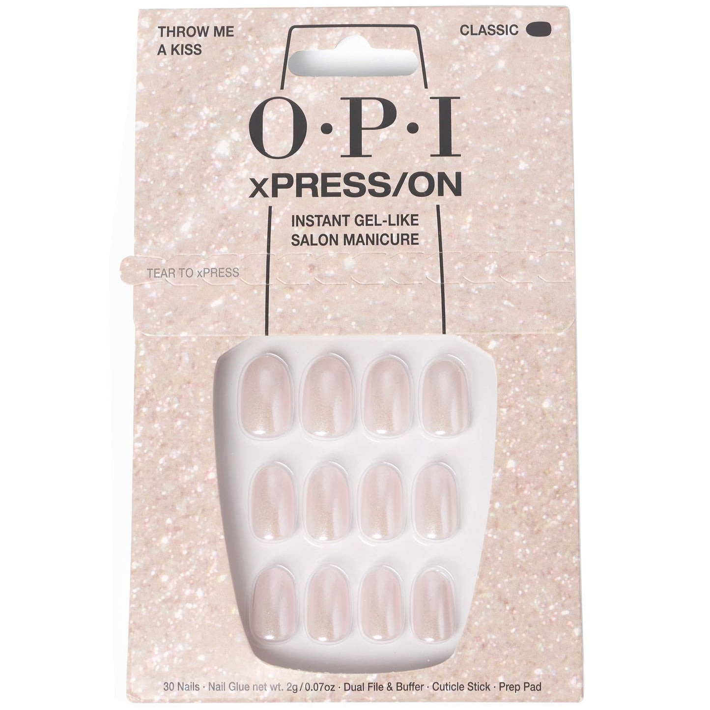 OPI xPRESS/ON Press On Nails, Up to 14 Days of Wear, Gel-Like Salon Manicure, Vegan, Sustainable Packaging, With Nail Glue, Short Pink Nails, Throw Me a Kiss