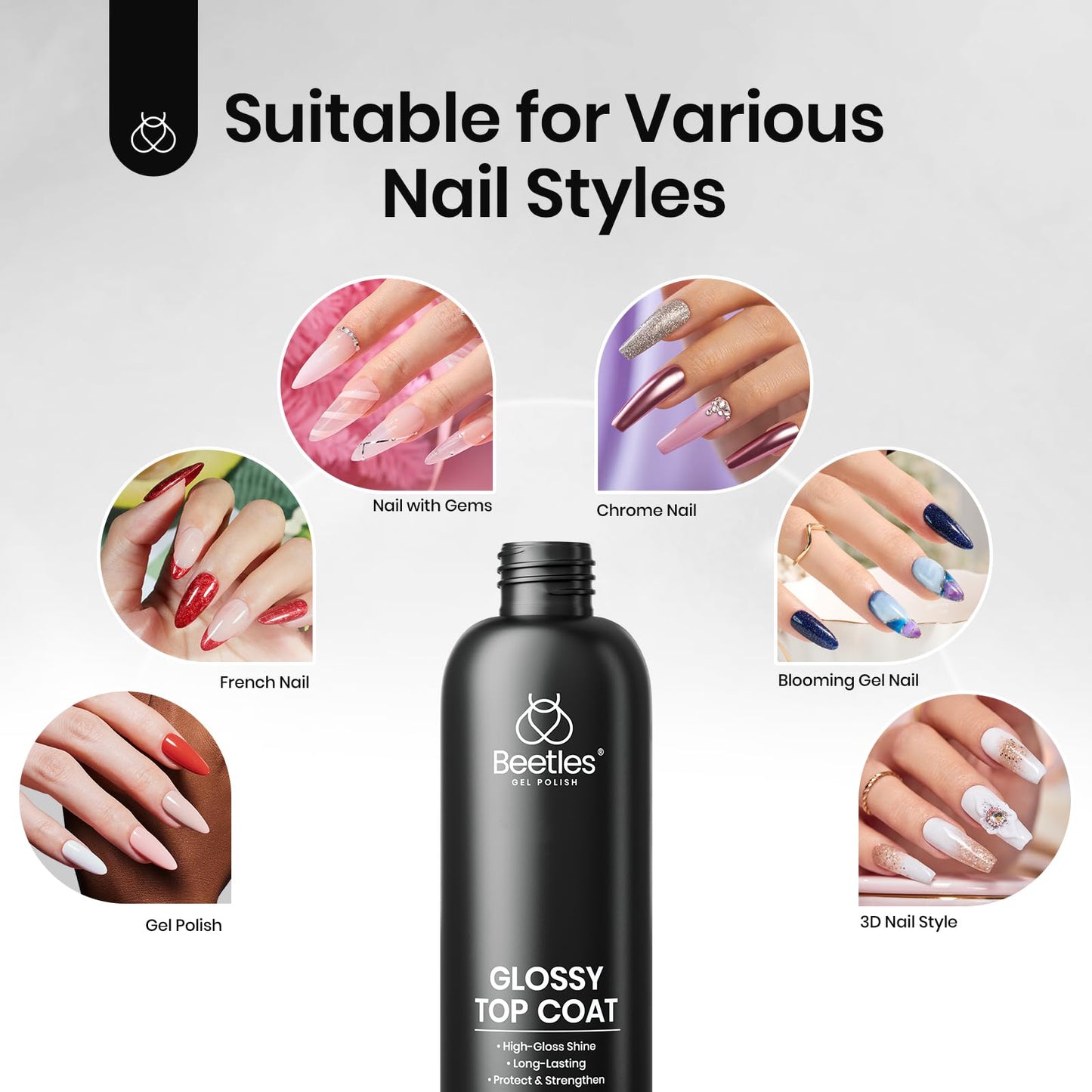 beetles Gel Polish 300ml No Wipe Gel Top Coat, Super Large Capacity High Shine Top Coat Refill Upgrade Clear Glossy Gel Nail Polish Nail Art Supplies for Nail Techs Manicure Store or Nail Salon Lover