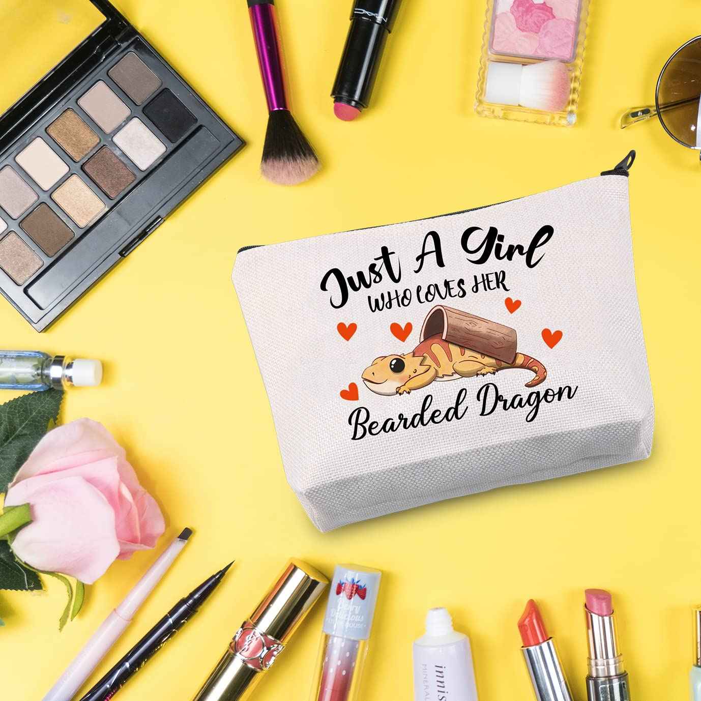 G2TUP Bearded Dragon Lover Gift Who Loves Her Bearded Dragon Makeup Bag Bearded Dragon Mom Cosmetic Bag Lizard Lover Zipper Travel Pouch (Bearded Dragon White Bag)