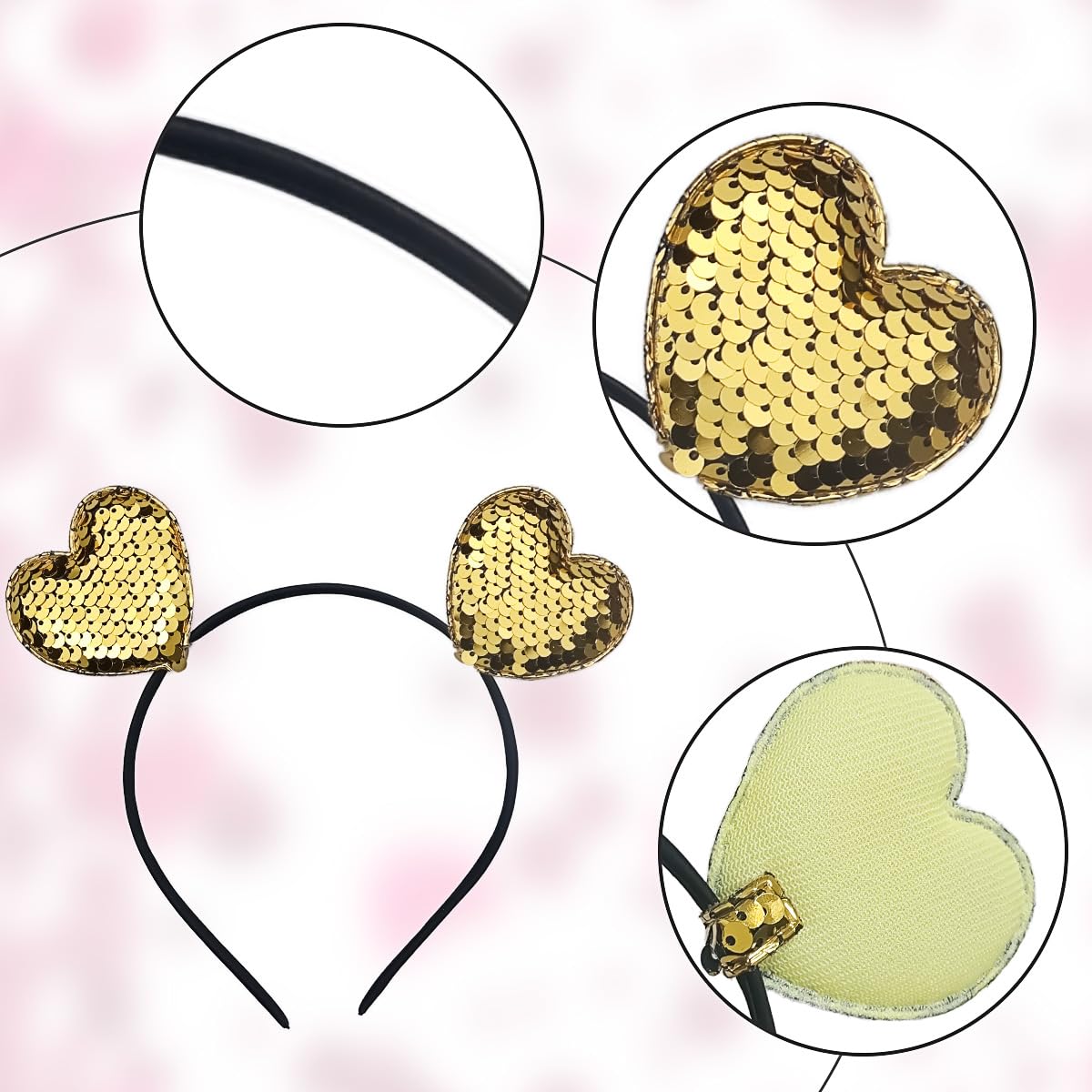 Valentine's Day Heart Headband Glitter Hair Hoop Yellow Love Sequins Hair Accessories Headdress For Women Girls Kids Valentine's Day Anniversary New Year Wedding Birthday Party