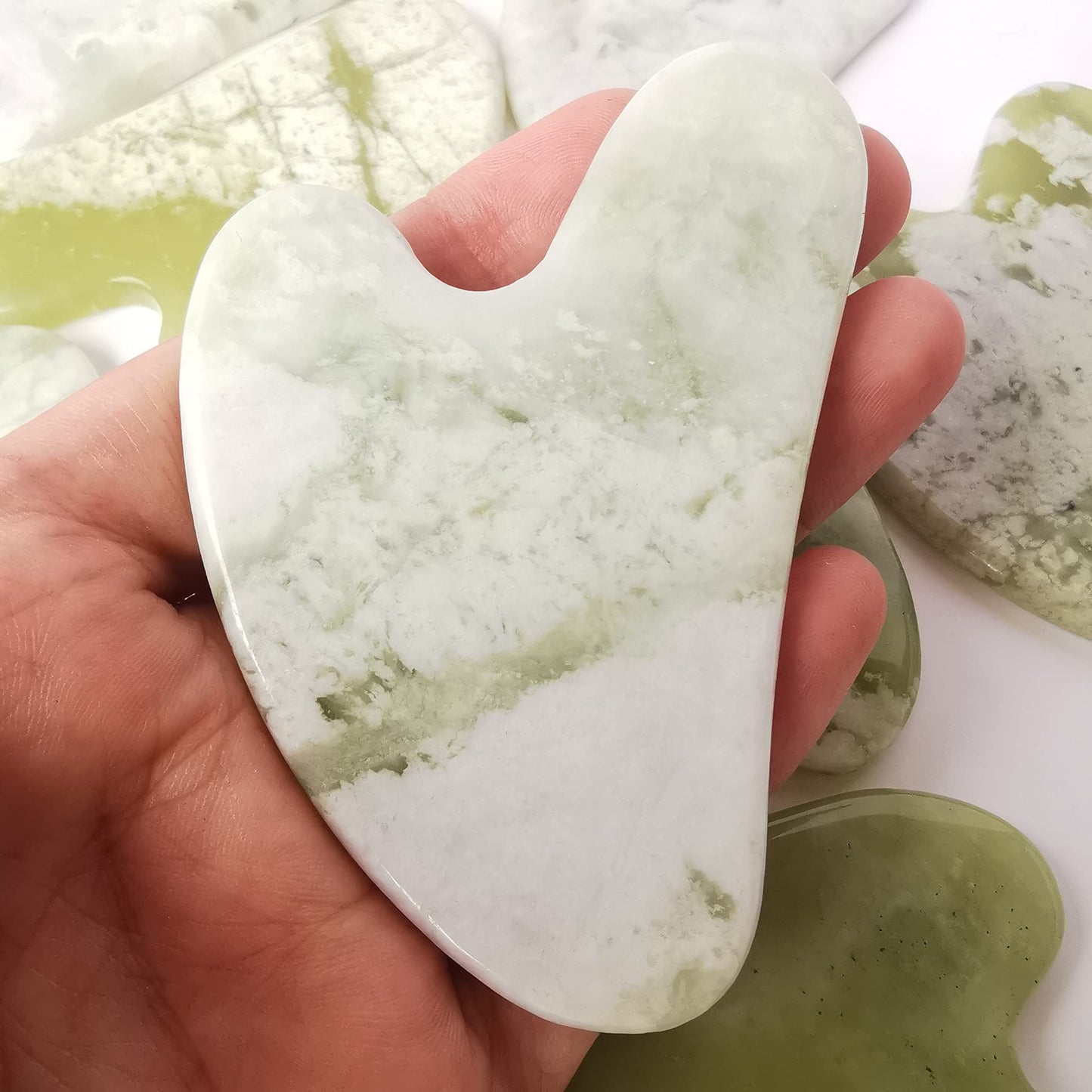 Loveliome Gua Sha Crystal Jade Stone Board for Skincare, Scraping Face Back Massage Relax Therapy Trigger Point Treatment(New Jade)