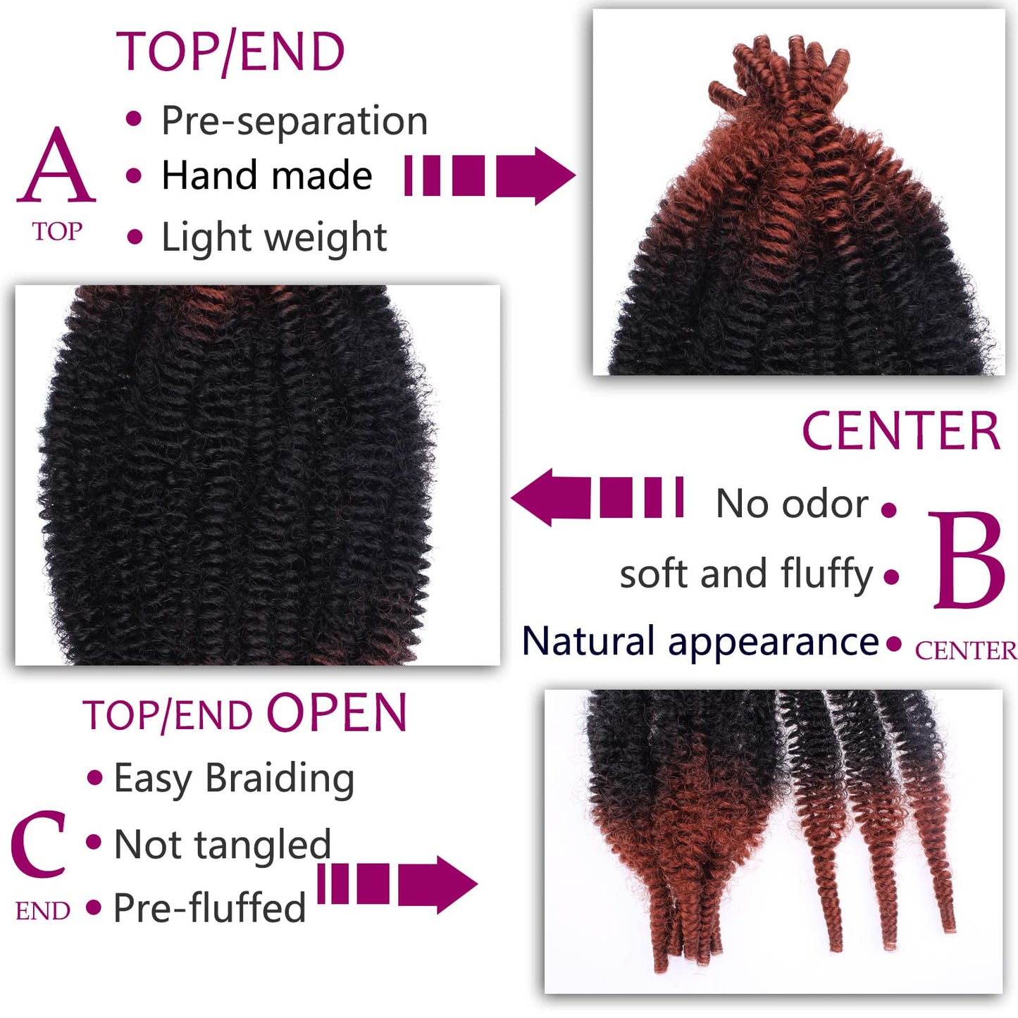 ZRQ 8 Packs Springy Afro Twist Hair 24 Inch Pre-Separated Spring Twist Crochet Braids Hair For Soft Faux Locs Natural Synthetic Marley Braiding Hair for Black Women 8 Strands/Pack (RS350#)