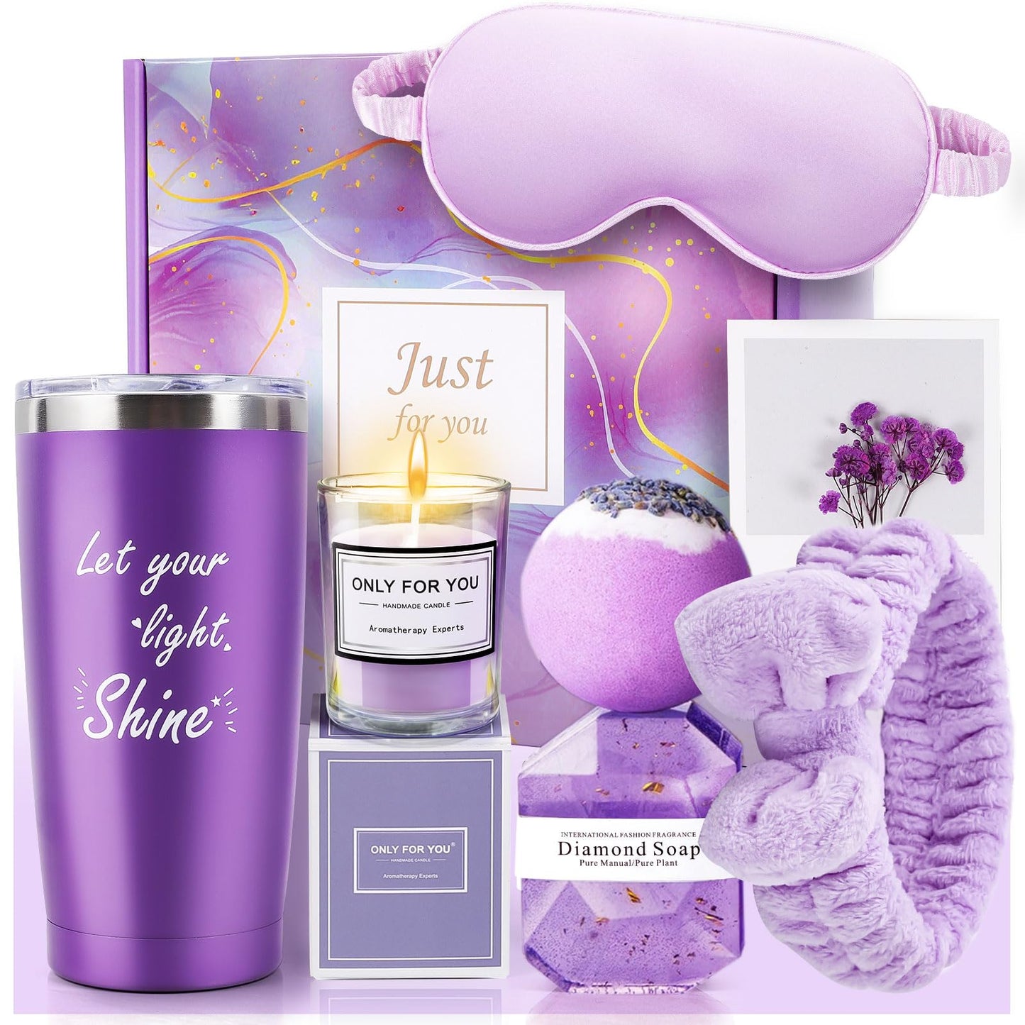 Gifts for Women, Purple Birthday Gift Women, Spa Kit Relaxing Spa Care Package for Women, Mothers Day Gifts for Mom, Female Best Friends Grandma Sister Wife Girlfriend Coworker Gifts-Eyshoe