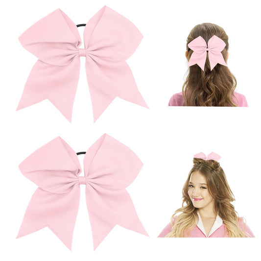 Light Pink Large Cheer Bows for Cheerleaders - Ponytail Holders, Hair Ribbons, Softball Accessories, and Bow Holder for Girls