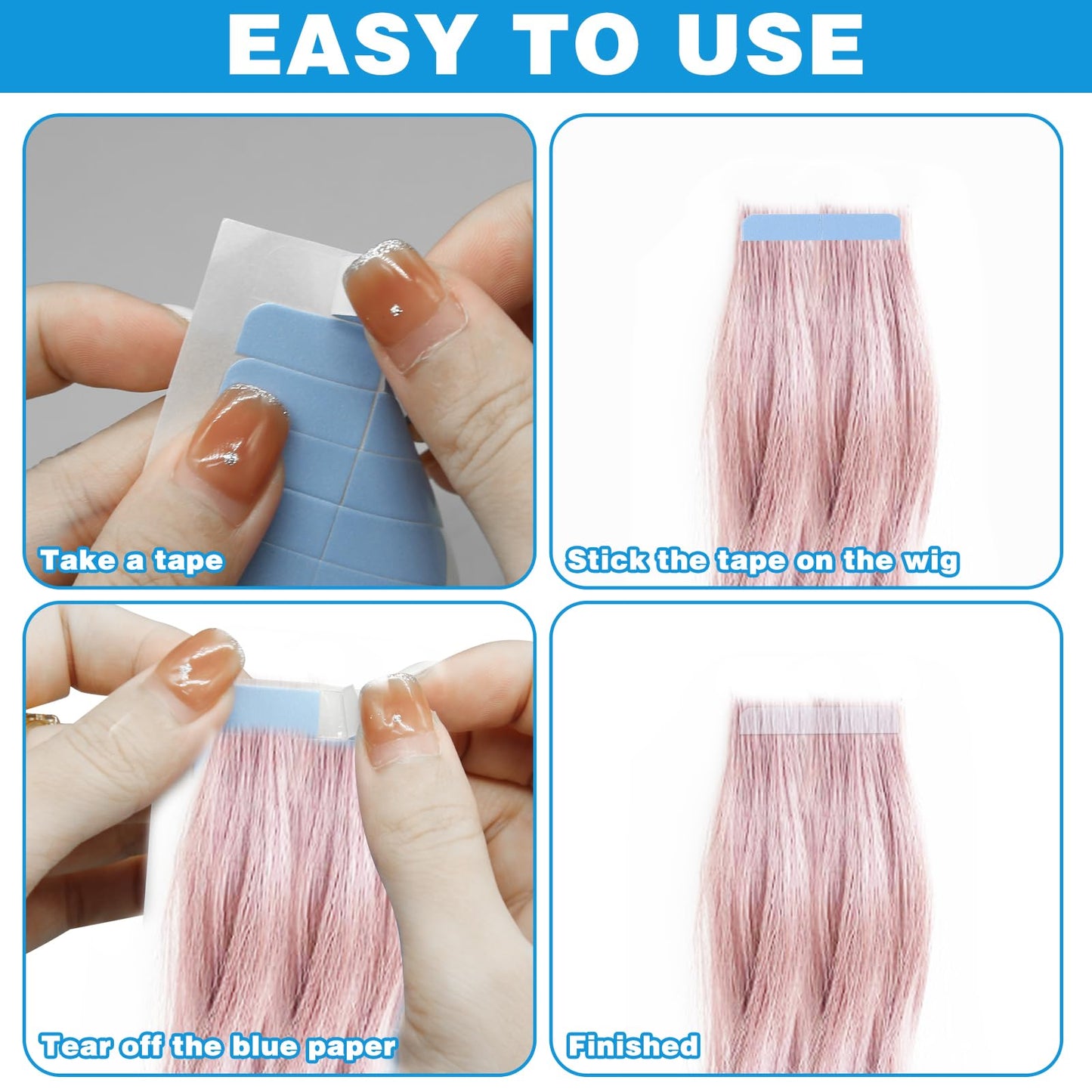 240Pcs Hair Extension Tape, Adhesive Replacement Tape for Hair Extensions, Double Sided Hair Tape Human Hair Tape Tabs Tape in Extension Replacement Tape Wig Tape, Wig Tape Beauty Tools(Blue)