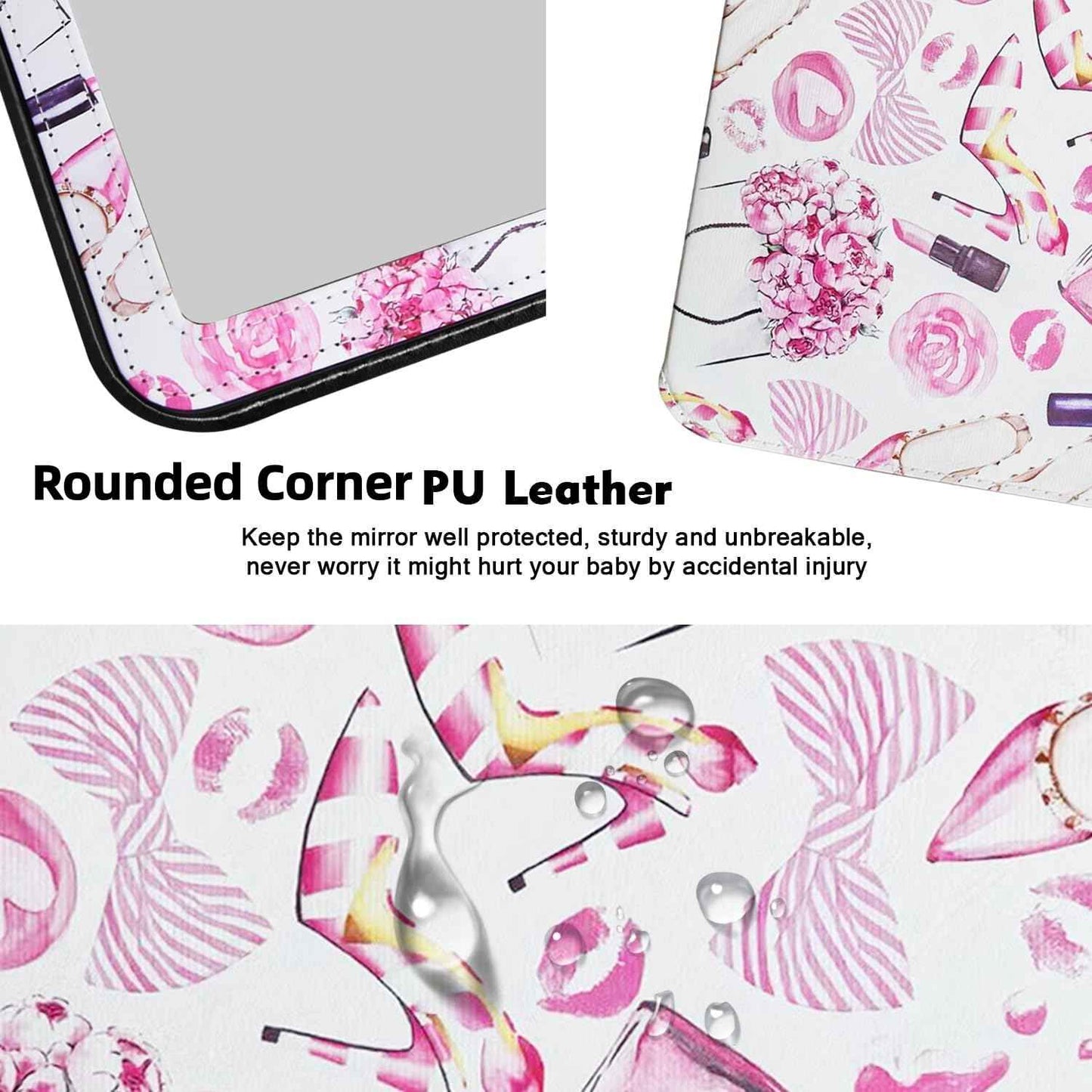 GLINTZ Portable Folding PU Leather Makeup Mirror with Adjustable Stand Large, Rectangular Desktop Vanity Mirror with Rounded Corners for Travel, Camping, Office, 7x9 Inches