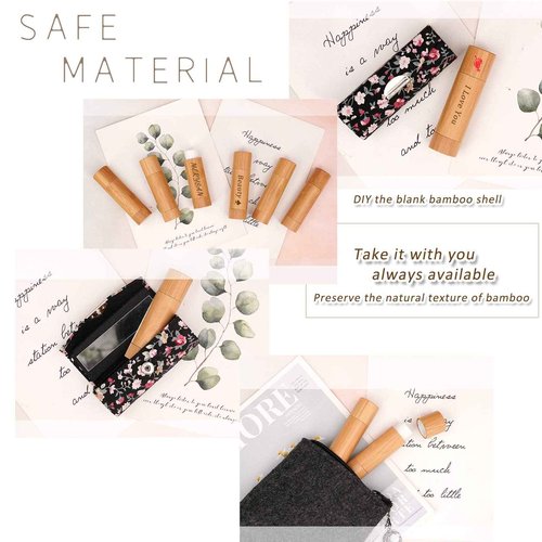 AUHOKY 12Pcs Bamboo Empty Lipstick Tubes, 5.5g Refillable DIY Lip Balm Tube Containers with Clear PP Plastic Inner, Cosmetic Lipstick Lip Gloss Deodorant Case Holder For Women Girls Makeup