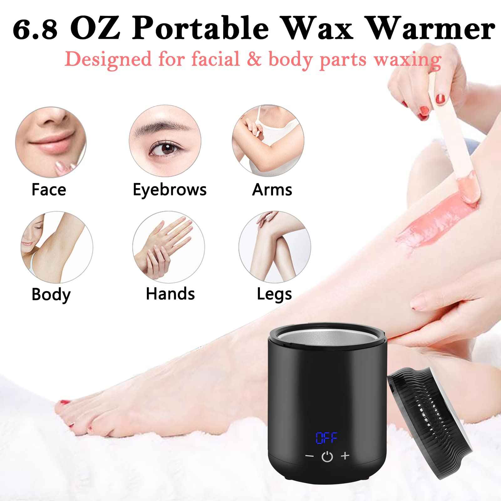 Podoy Mini Wax Pot Warmer for Hair Removal, Small Portable Travel Wax Melt Heater Machine Digital Display for SPA Salon Brow Body Nose Upper Lip Hair Waxing with 100 Waxing Sticks
