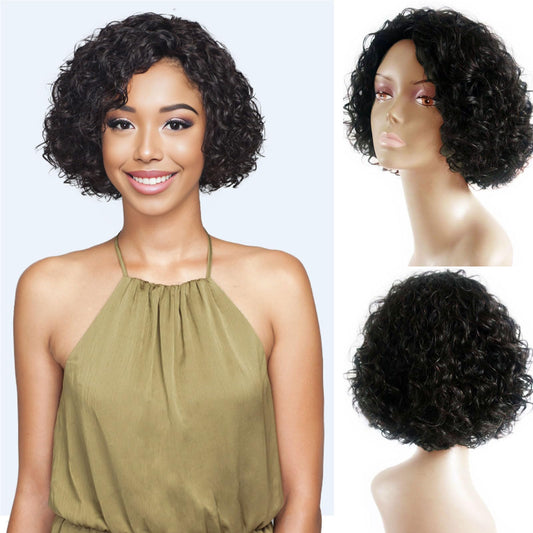 ManeMajesty Short Curly Wig Human Hair for Black Women Wear and Go Glueless Deep Curly Wig Bob Jerry Curl 100% Human Hair Wigs No Lace Front Machine Made Natural Black 10 Inch