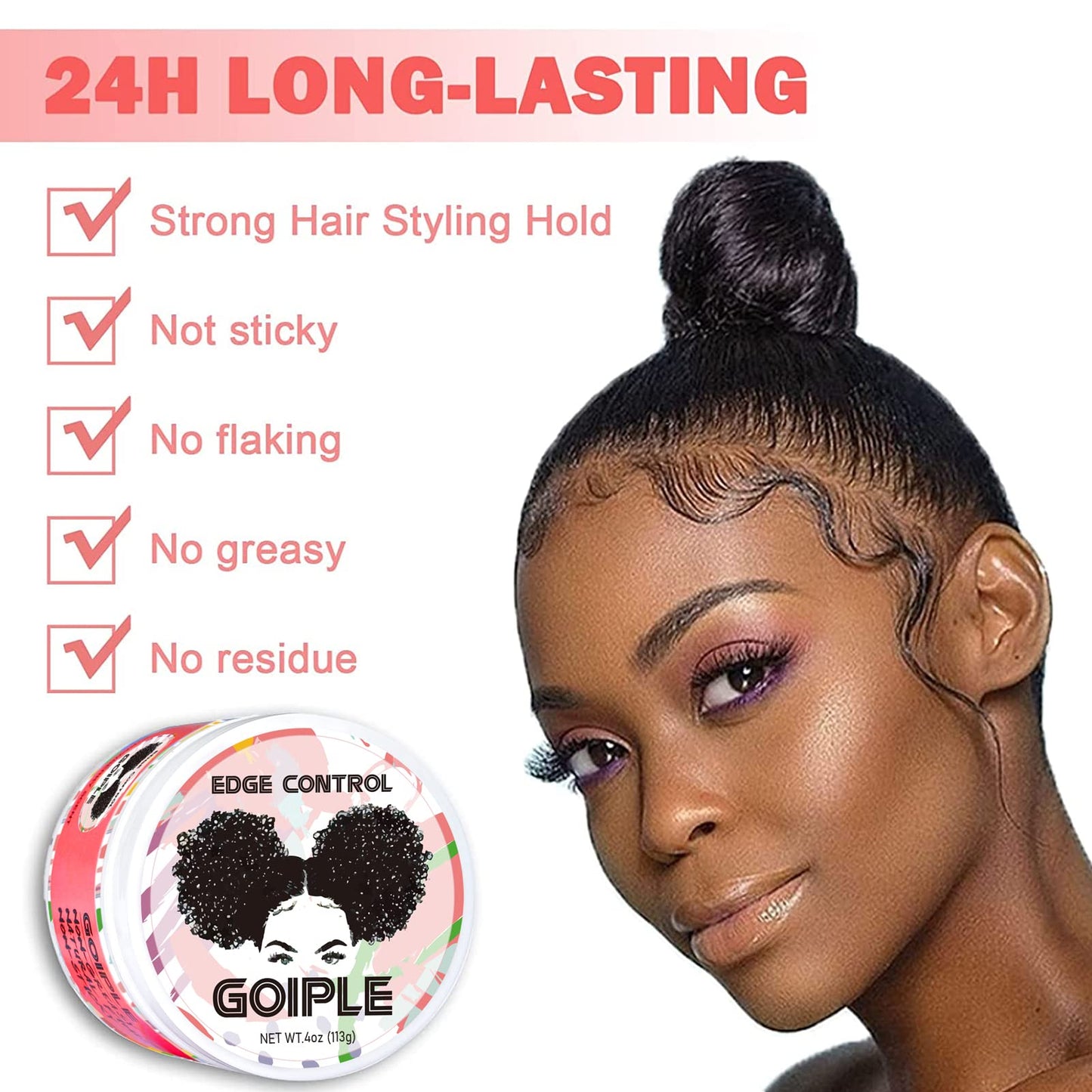 Goiple Edge Control Wax for Women Strong Hold Non-greasy Smoother Edge Wax Styling Tamer Edge Control for Black Hair No Flaking, White Residue, Edge Control Set (Sweet Peach)