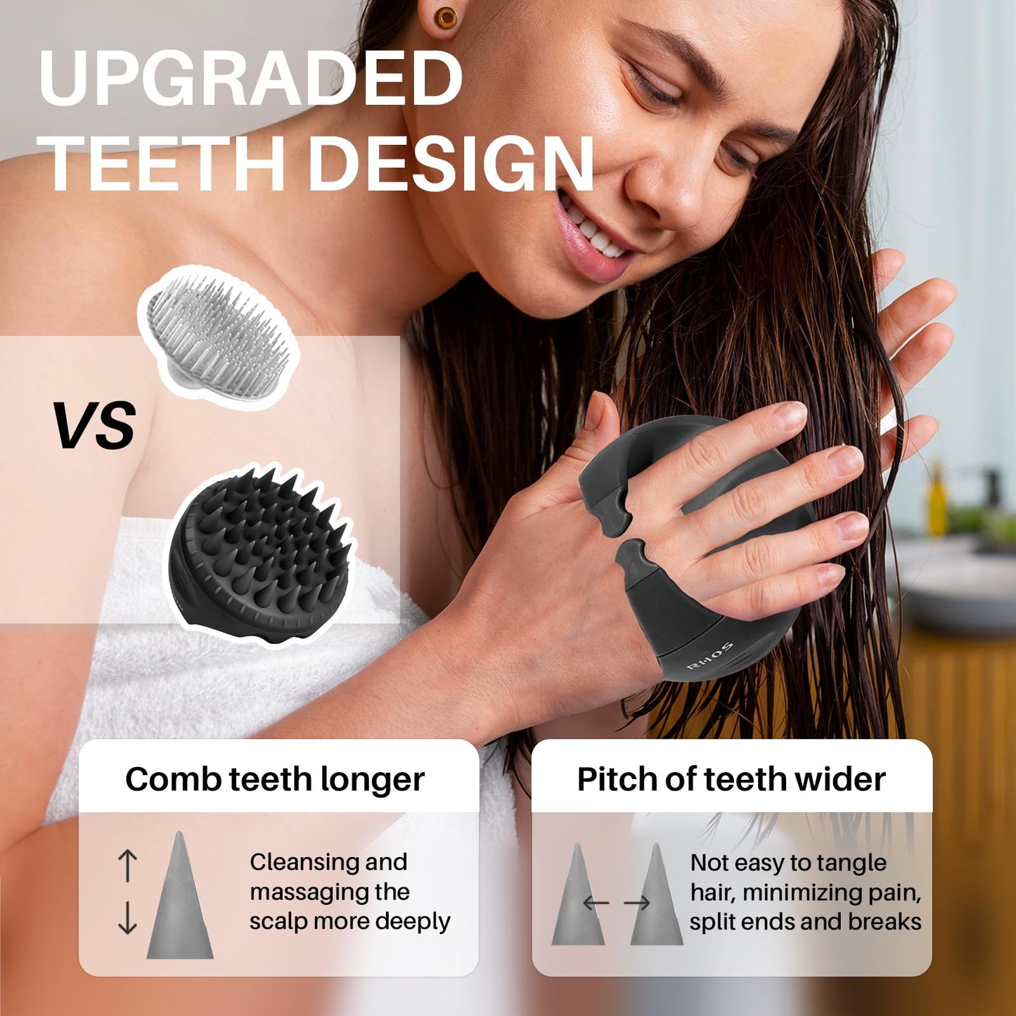 RHOS Scalp Massager Shampoo Brush-Hair Scalp Scrubber with Soft Silicone Bristle,Scalp Exfoliator for Scalp Exfoliator&Hair Growth-Hair Shampoo Brush for Women,Men,Kids and Pets(Black)