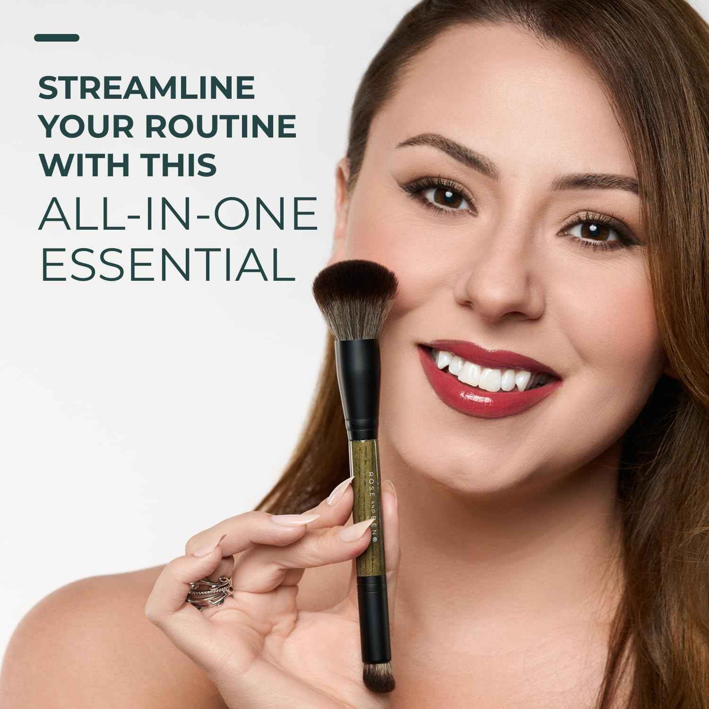 Rose and Ben Beauty D2 Concealer & Complexion Brush | Dual-Ended Design for Seamless Blending | Buffing & Setting for Cream, Liquid, and Powder Makeup | Cruelty-Free Fibers