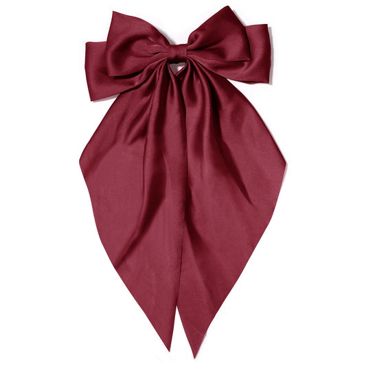 Large Hair Bows for Women Deep Red Silky Satin Hair Bow Hair Clips Long Tail Oversize Hair Ribbon Coquette Bows Hair Accessories for Girls